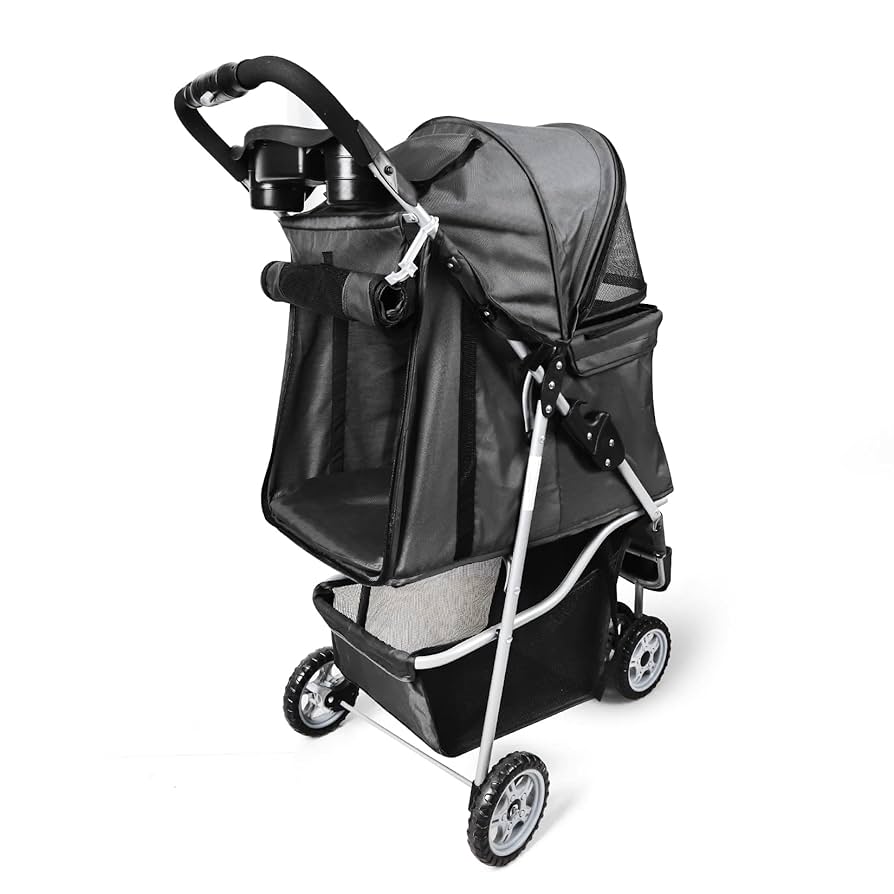 Magshion Pet Dog Stroller With 3 Wheels, Foldable Dog Stroller Carrier Cart With Storage Basket And Cup Holder For Small And Medium Dogs, Yellow