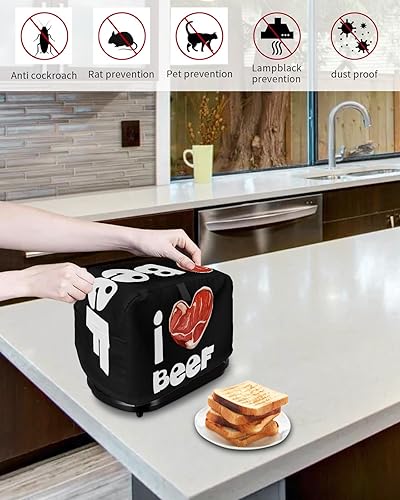 Miniatura 4 de Valentines Love Heart Toaster Cover 2 Slice, Small Kitchen Appliance Covers, I Love BBQ Black Backdrop Toaster Oven Cover with Loop, Bread Machine