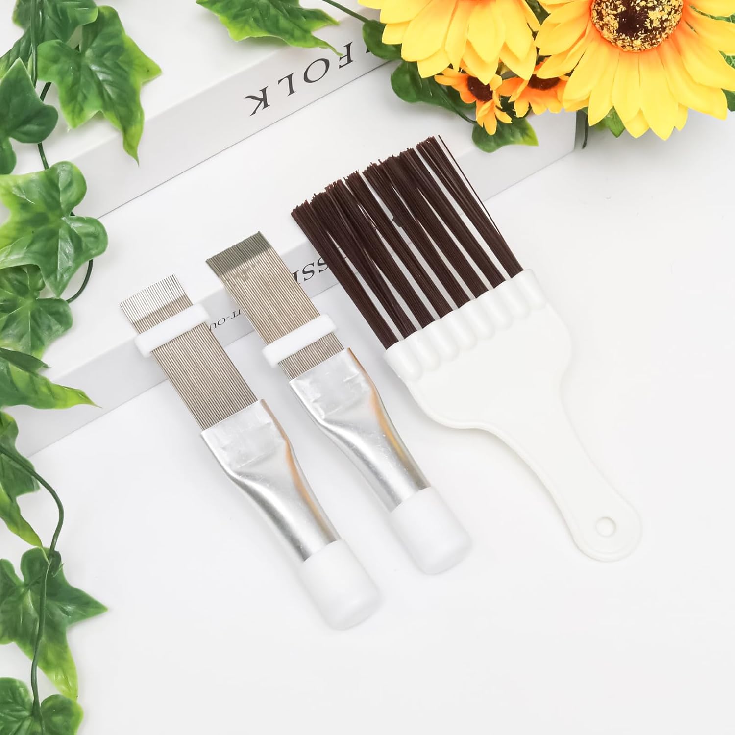 PINE & LINEN 2pcs Durable Air Conditioner Fin Comb and 1pcs Fin Cleaning Brush,Cleaner Evaporator Radiator Repair Tool for Home Maintenance/DIY Enthusiasts