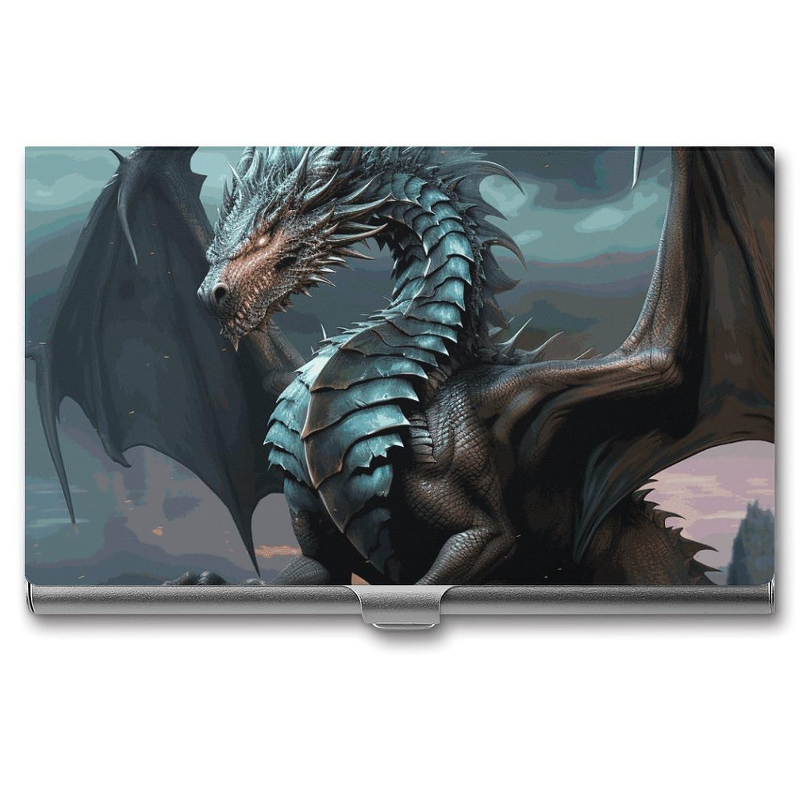 DWVTSLH Cool Dragon Business Card Holder, Slim Portable Metal Business Card Case Pocket Wallet Professional Name Cards Holder for 22-30 Cards, Credit Card ID Case/Holder for Men Women