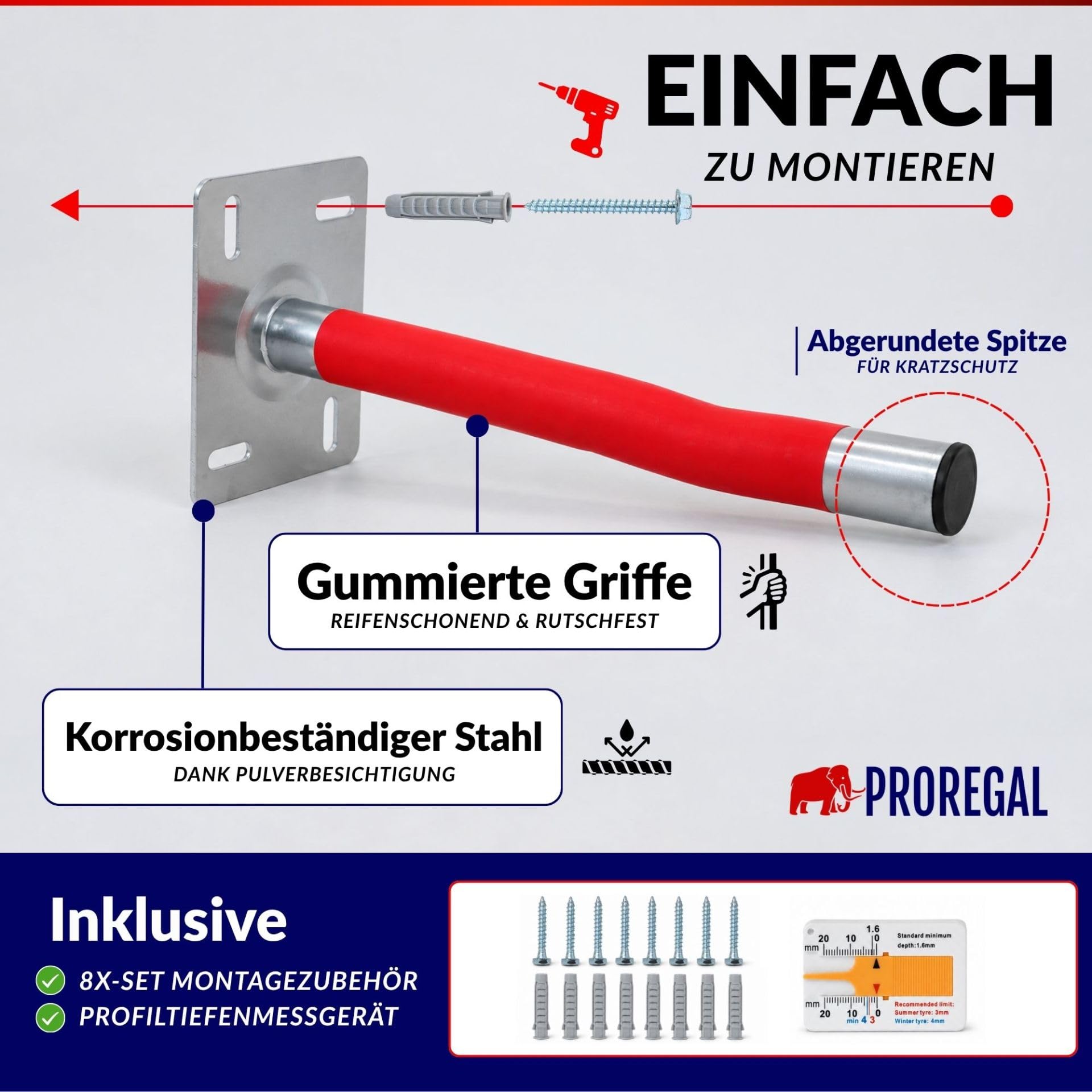 PROREGAL Profi Autoreifen-Wandhalter PREX PRO 8erSet Schonauflage