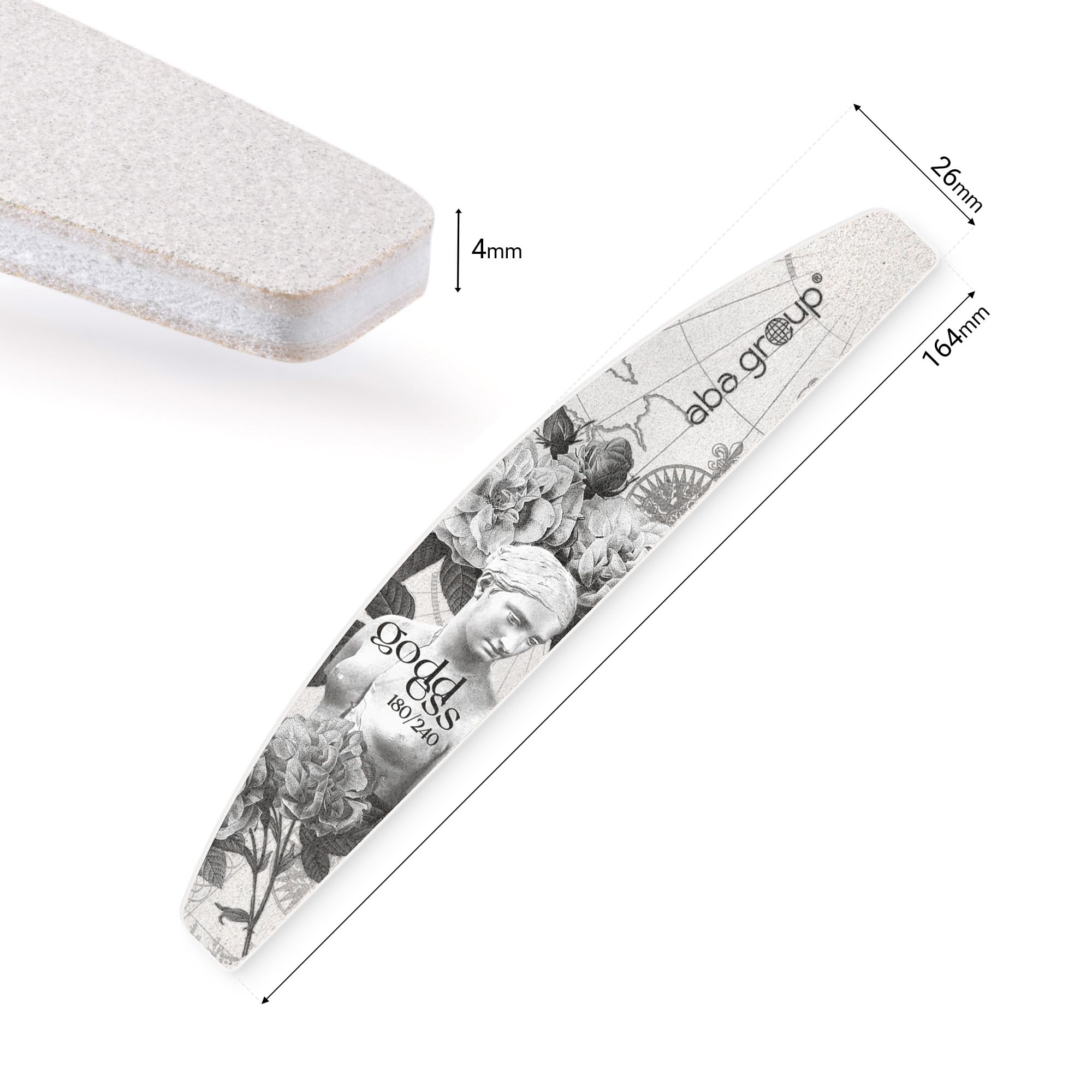 ABA GROUP Goddess - Lima per unghie 180/240-500 pezzi – Mezzaluna 4 mm di spessore – Strumenti professionali per unghie in gel e naturale, lime per unghie in gel, frecce su due lati, set per nail art
