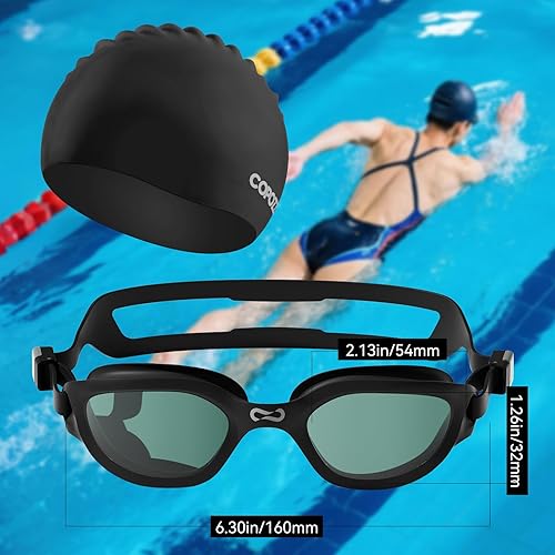 Miniatura 2 de COPOZZ Gorros de natación para adultos, de silicona de primera calidad, cómodo gorro de natación para cabello largo y corto