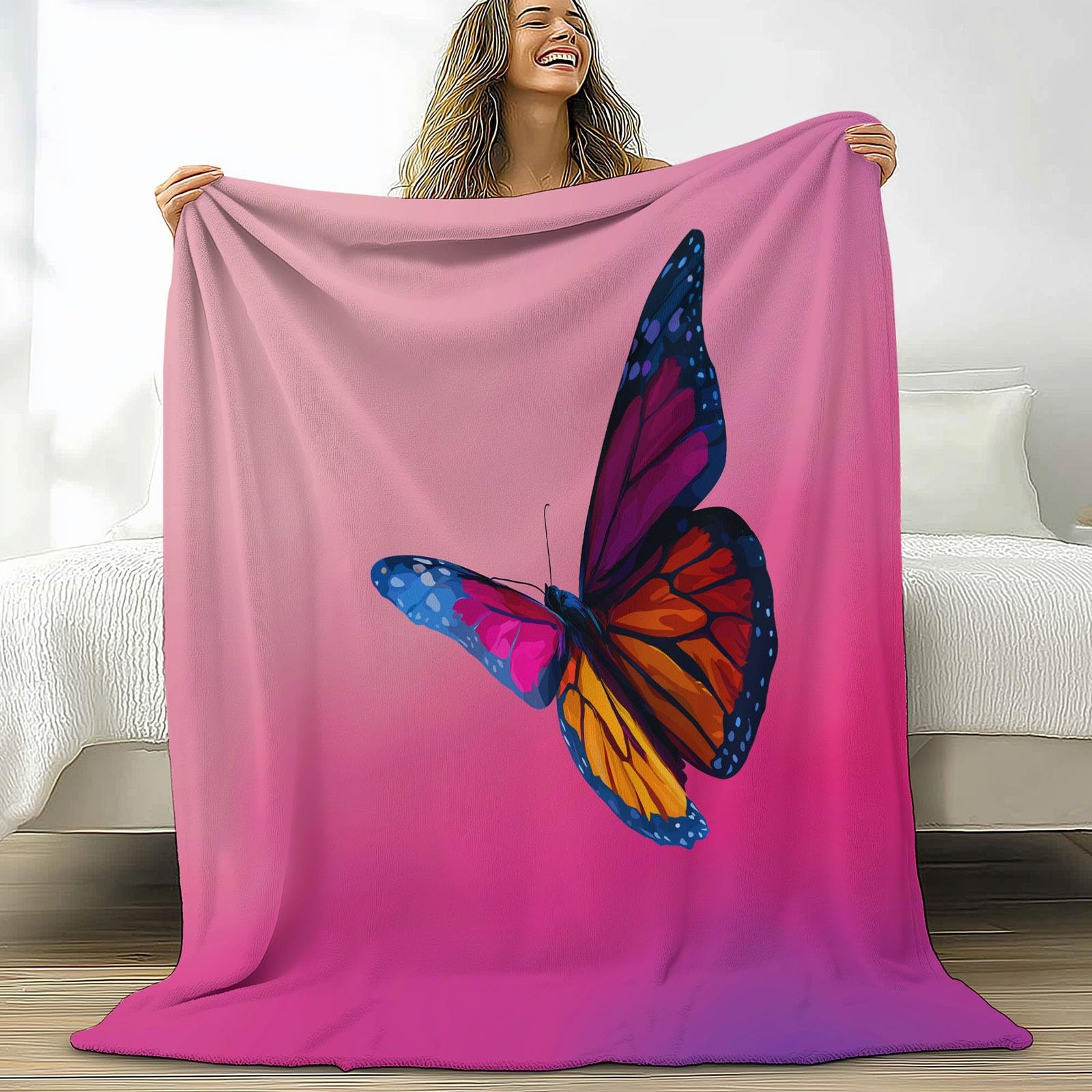 Puszyste kwiaty, kolorowe motyle, flanelowe narzuty, koc na sofę, łóżko, krzesło, miękka pościel w stylu kreskówkowym, 180 x 200 cm, dekoracyjny, ultramiękki koc na łóżko dla dzieci, nastolatków