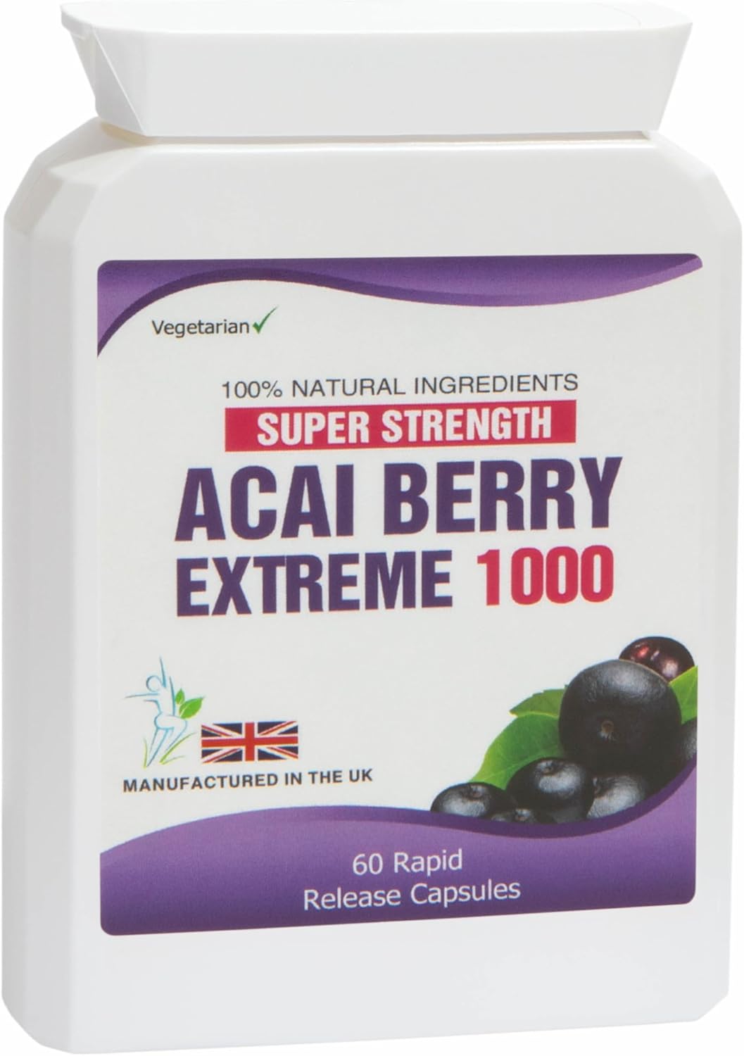 Acai Berry Extreme 1000 Pure Detox 60 Capsules Weight Management Supplement