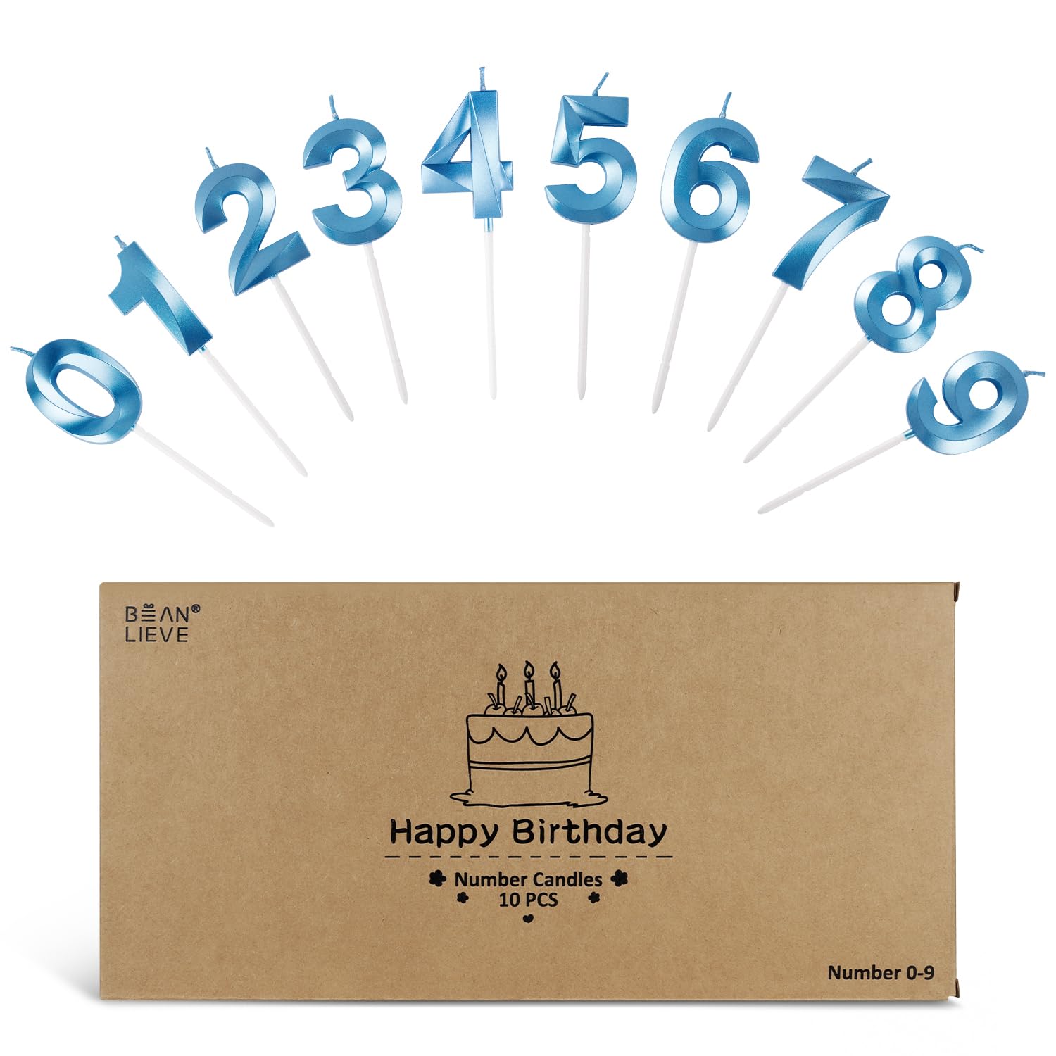 BEAN LIEVE Blue Birthday Candles - Number Cake Candles, Happy Birthday Numeric Candles Number 0 1 2 3 4 5 6 7 8 9 Used for Cake Decoration on Birthday Parties and Wedding Anniversary Celebration