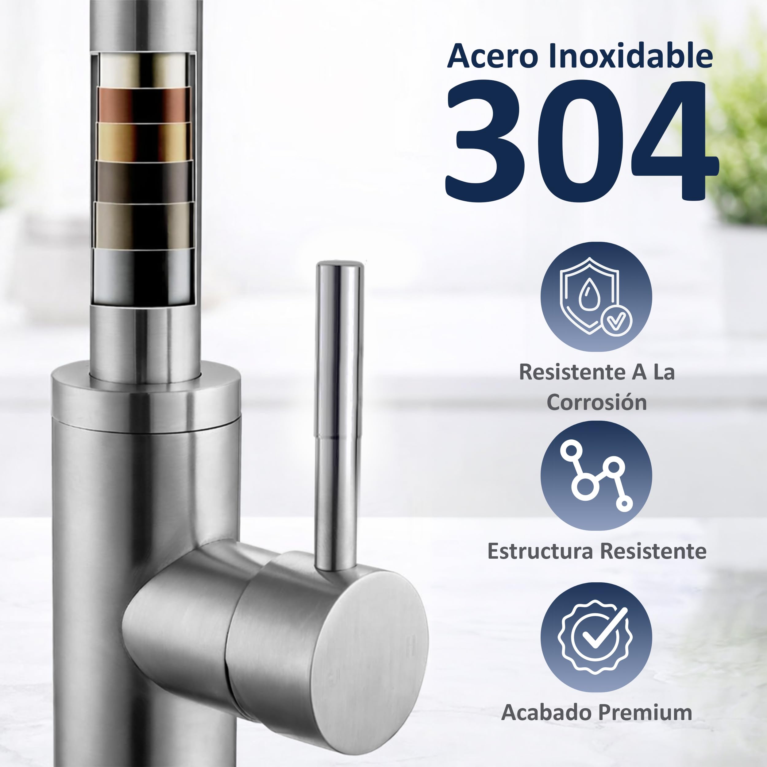 Grifo Cocina Extraible 360° Acero Inoxidable 304 – 2 Modos de Rociador, Manguera Extensible, Instalación Fácil, Compatible Estándar, Agua Fría y Caliente – Grifos Cocina Fregadero Moderno — view 7