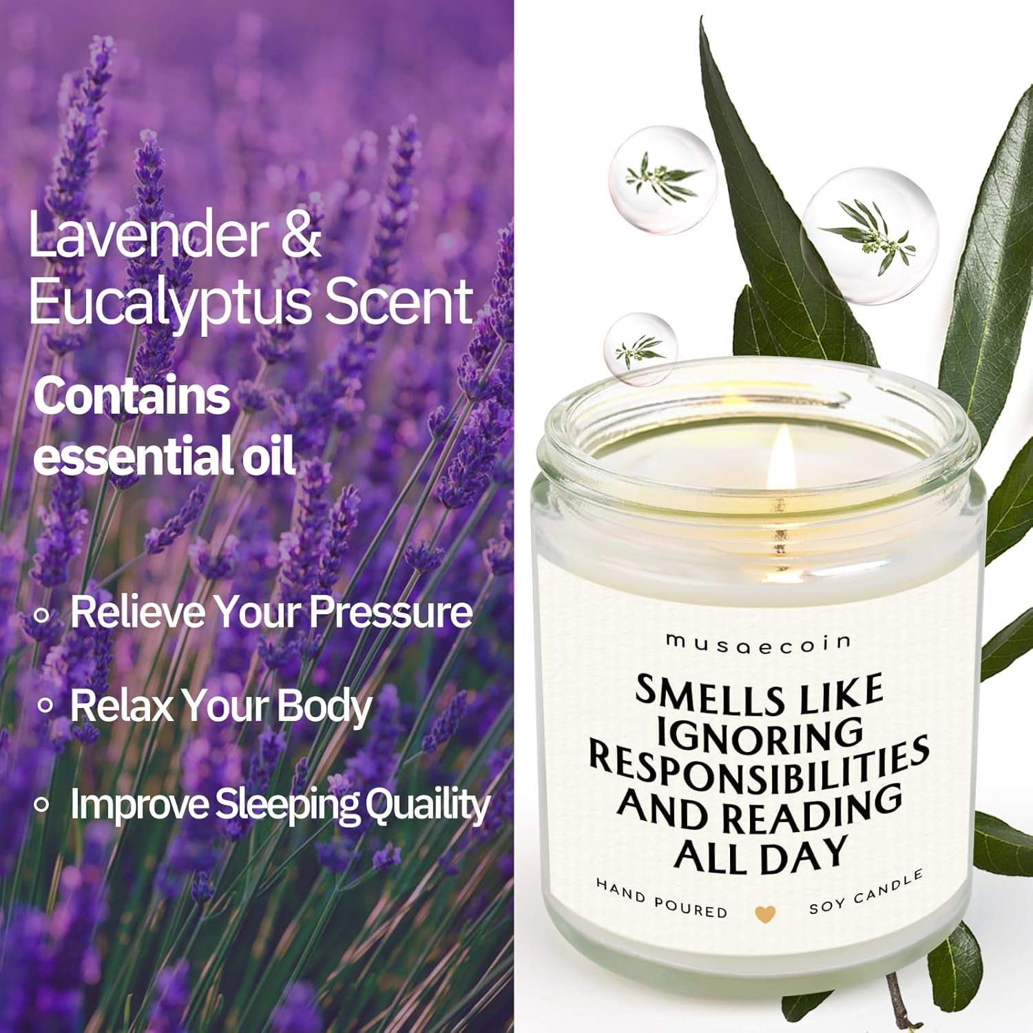 Book Lovers Gifts, Funny Gifts for Book Lovers, Birthday Bookish Presents for Readers Librarian Bookworm - Handmade Lavender Candle 7oz - Image 4