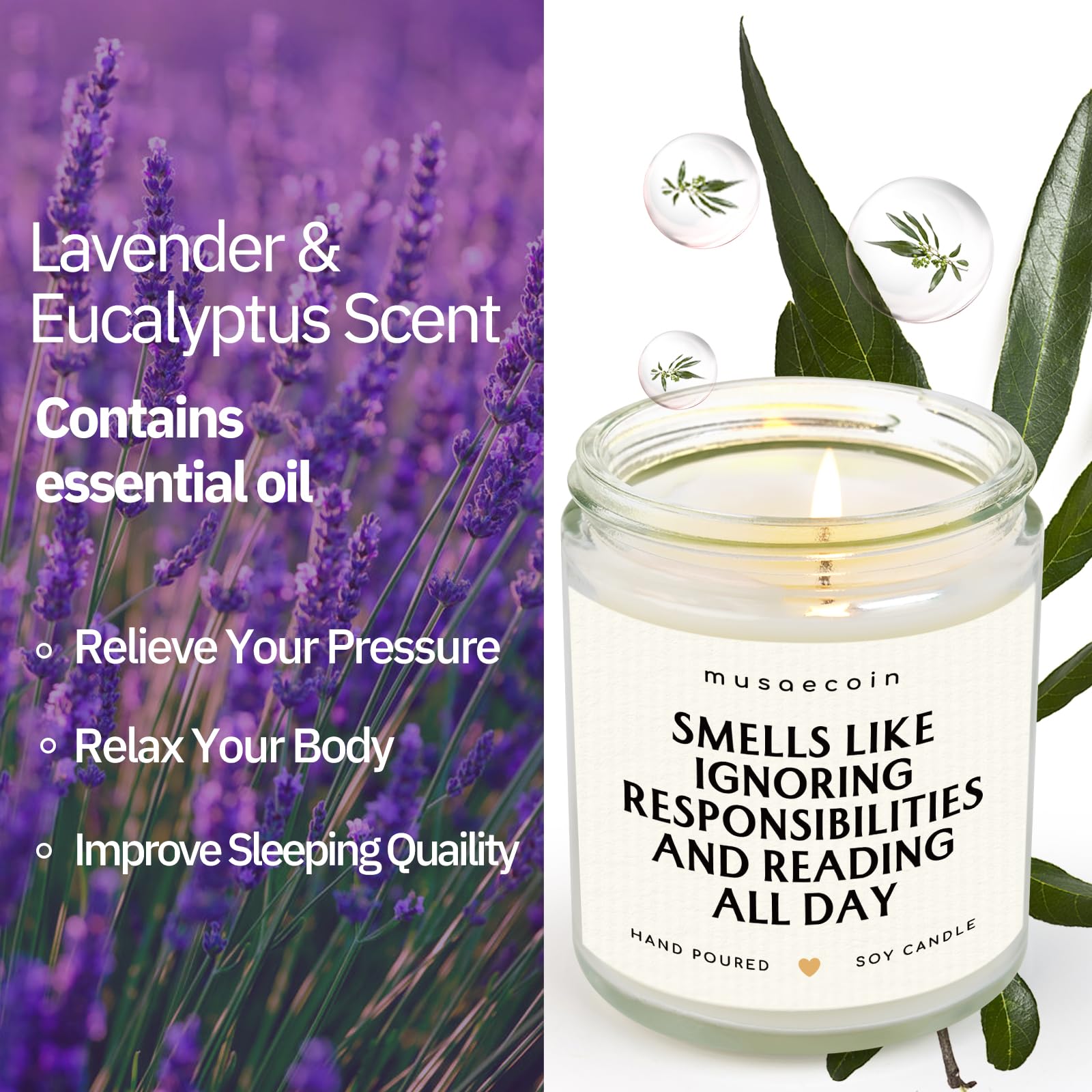 Book Lovers Gifts, Funny Gifts for Book Lovers, Birthday Bookish Presents for Readers Librarian Bookworm - Handmade Lavender Candle 7oz