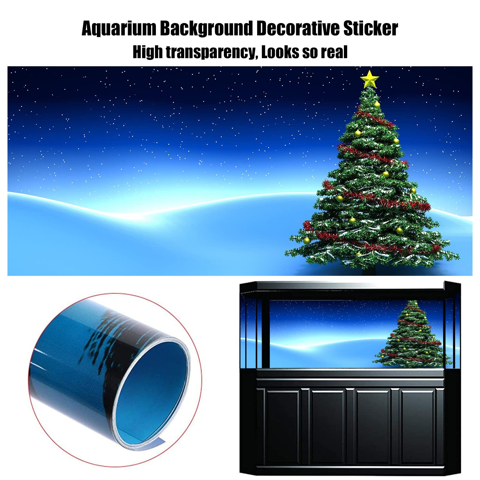 BAHULA Poster autocollant de fond d'aquarium, papier peint 3D pour aquarium - Ciel étoilé décoratif - Images de fond d'arbre de Noël - Décoration d'image de fond de Noël, 122 x 76 cm