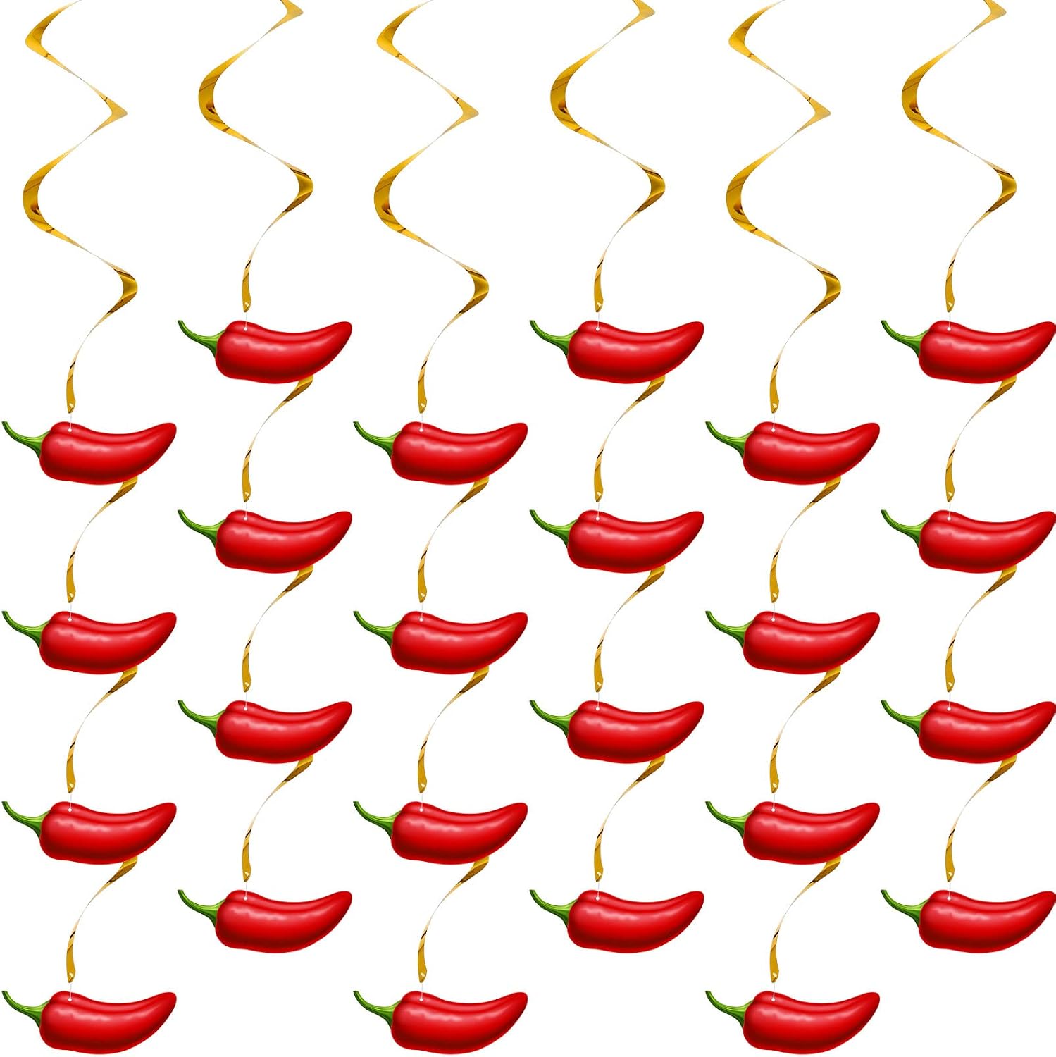 30 Pieces Chili Pepper Whirls Cinco De Mayo Pepper Decorations for Fiesta Party Mexico Spiral Hanging Party Streamers for Decor Mexican Accessories(Red)