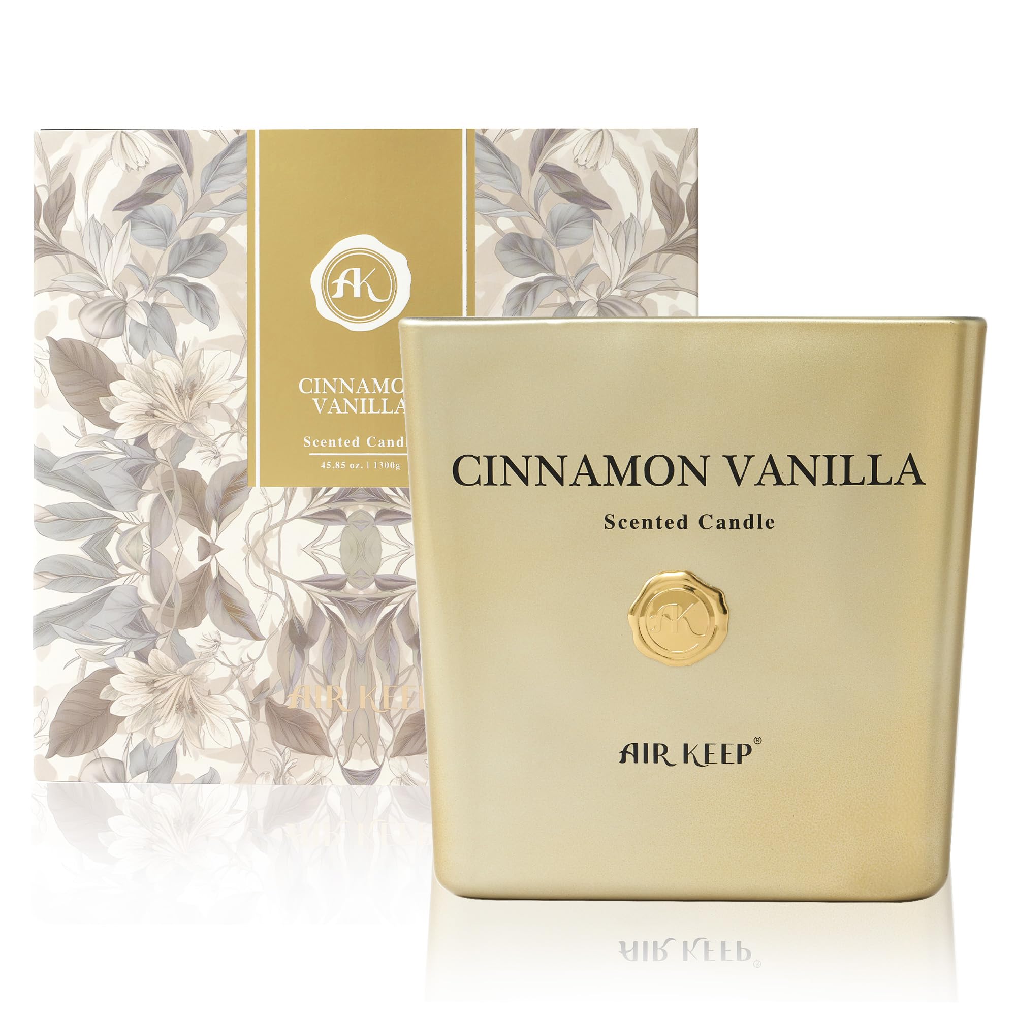 Airkeep Vela Aromática Cinnamon Vanilla, Vela de 1300 g con una Duración de Quema de hasta 320 Horas, Vela de Cera Natural para el Hogar, Ideal como Regalo para Mujeres y Hombres