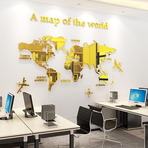 Miniatura 9 de Calcomanías de pared de mapa del mundo 3D, murales de decoración de bricolaje, calcomanías plateadas, 47 x 24 pulgadas, decoración de pared acrílica