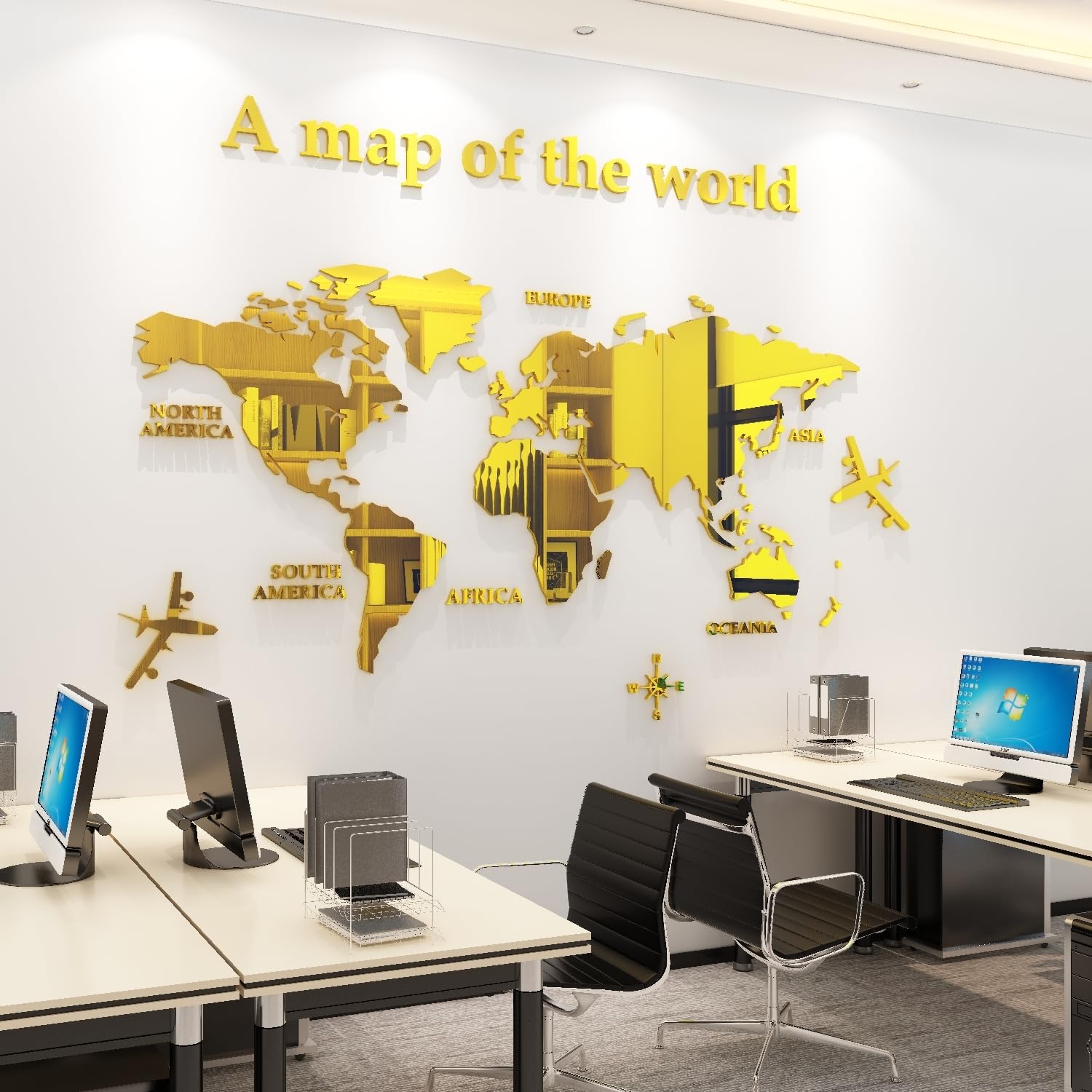 3D Acrylic World Map Wall Sticker Decal - Gray 47x24 Inch Office Living Room Decor
