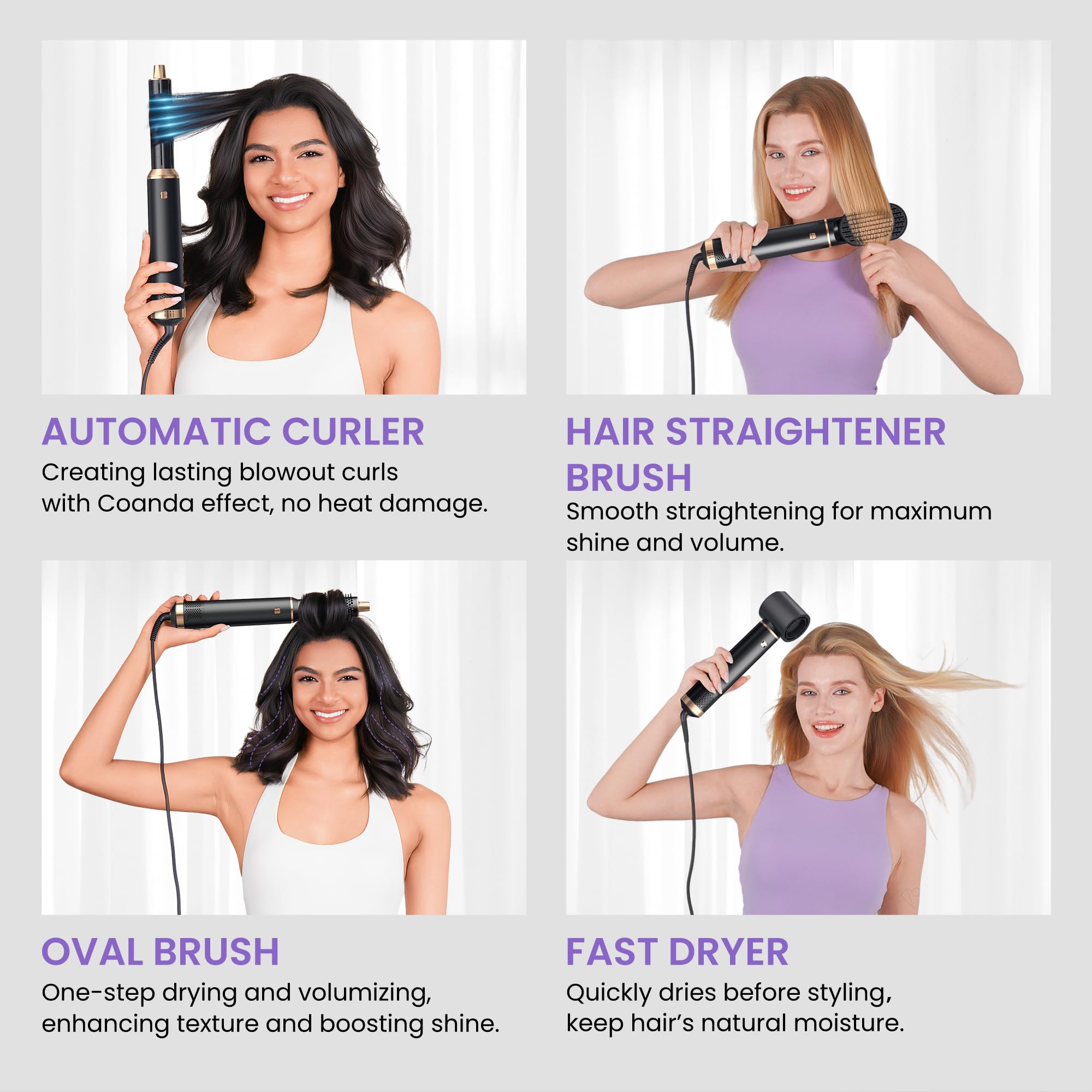 Haarstyler 5 in 1, 1000w Hairstyler Airstyler Haarstyling Geräte, Rundbürstenföhn Ionen Air Lockenstab, für Haar Volumen,Trocknen,Glätten, Keine Hitzeschäden Hair Dryer Brush Set