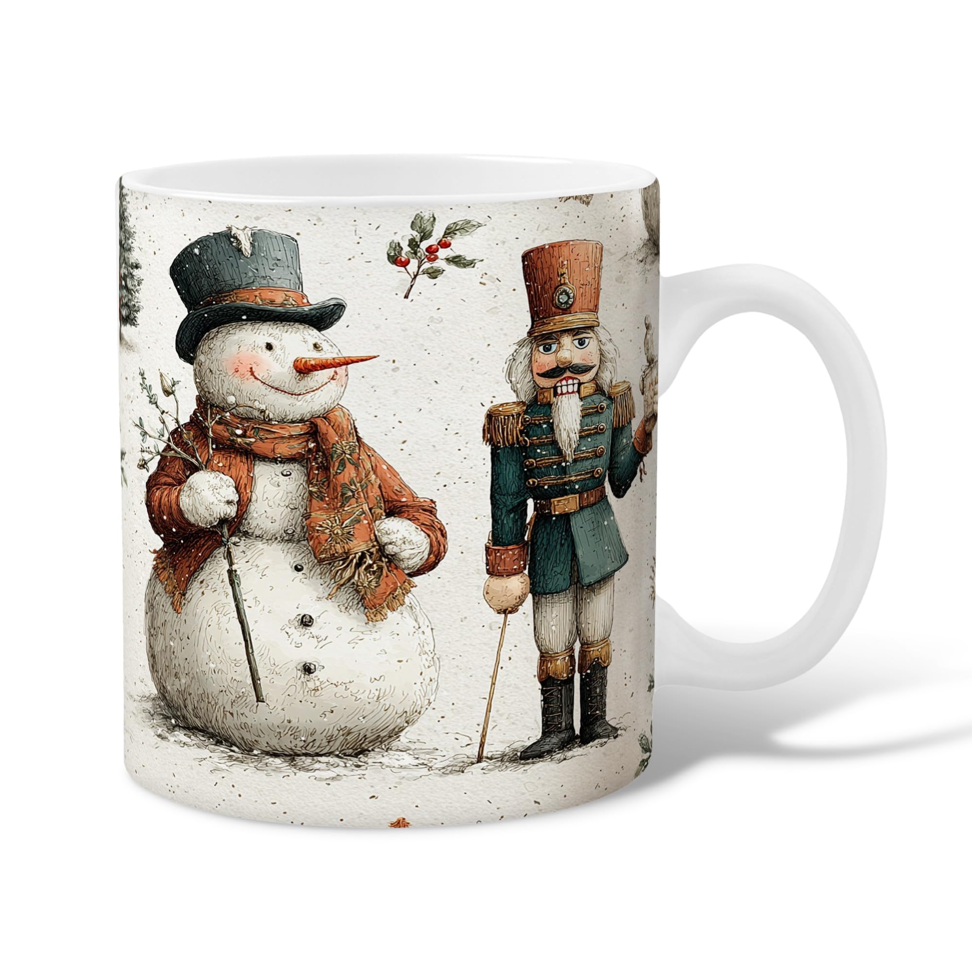 Snow Man Ceramic Coffee Mug, Christmas Fanciful Nutcracker Scarf Christmas White Novelty Office Drinking Cup with Handle Gift for Friends Family Co-Worker Lovers Eldership Senior 11 Oz