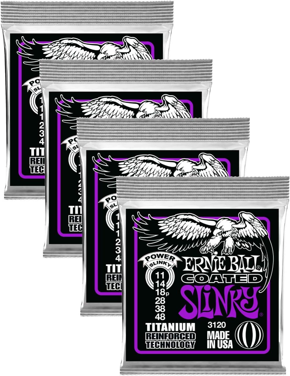 Ernie Ball 3120 Coated Titanium Power Slinky Electric Guitar Strings - 4 PACK
