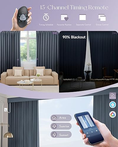 Miniatura 3 de Graywind Cortinas inteligentes motorizadas con control remoto Alexa Google Control para puertas correderas de oscurecimiento de habitación, cortinas