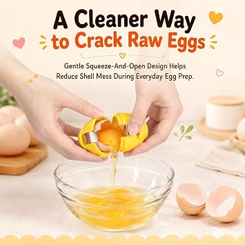 Egg Cracker Tool for Raw Eggs, Cute Chicken Silicone Egg Shell Opener, Egg Breaker Tool with Stainless Steel Cutter, Less Mess Egg Opener Kitchen Gadget for Breakfast Baking Meal Prep - Yellow
