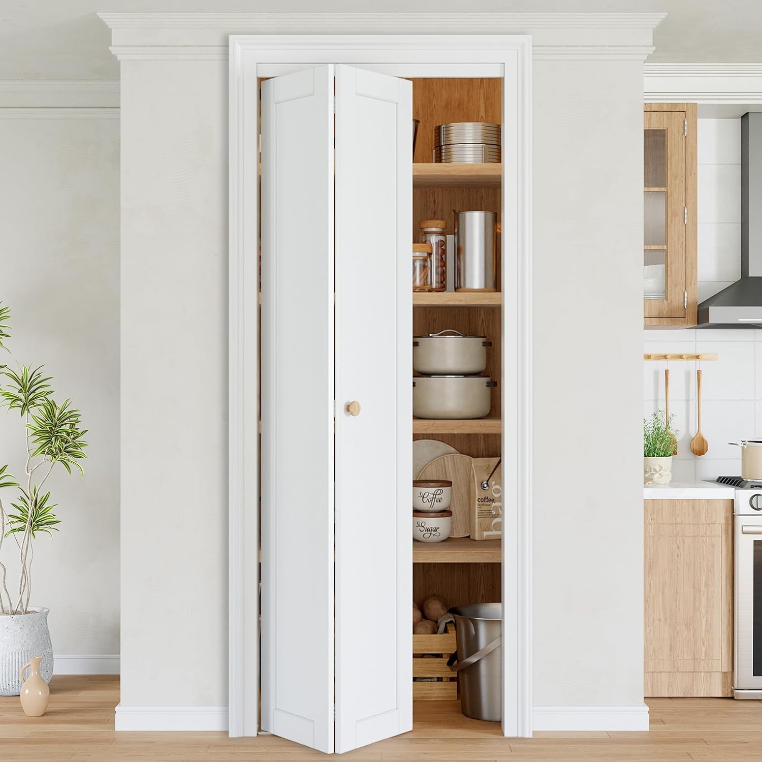 30"X80" Bifold Doors, Solid 1-Panel Shaker Style Folding Dooor, Primed