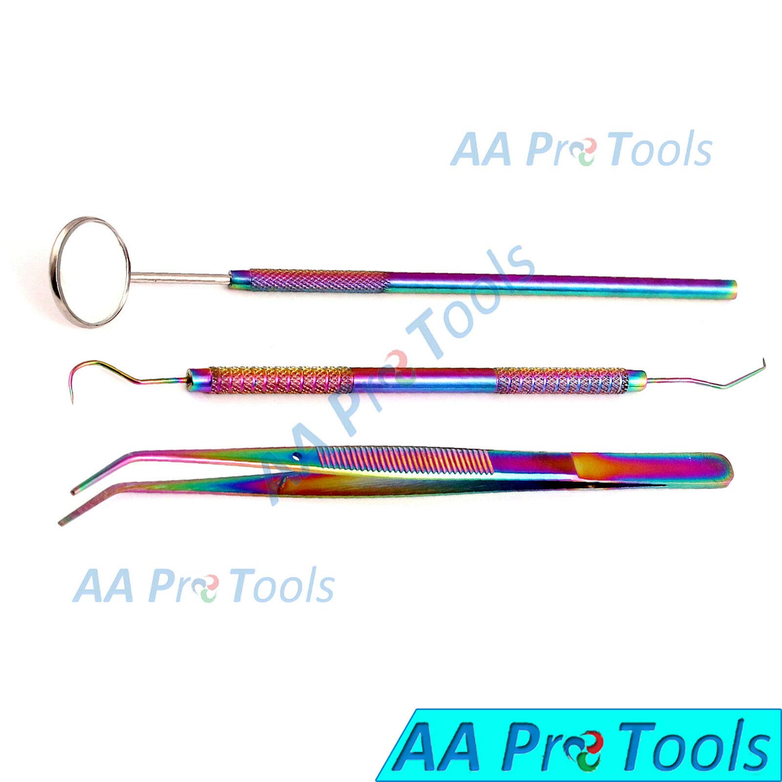 AAProTools 3Pcs Dental Hygiene Kit Mouth Mirror Scaling Tarter Scraper Rainbow/Multi Tools