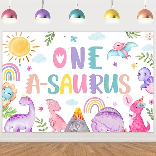 One Saurus Birthday Decorations - Pink Dinosaur 1st Birthday Backdrop & Supplies