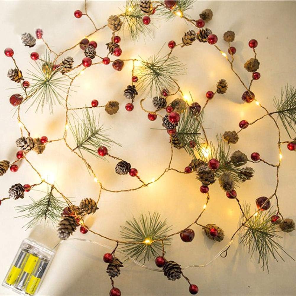 Christmas Pine Cones Garland Wreath LED Fairy String Lights Battery Operated Indoor Outdoor Decor for Xmas Tree Party Wedding Home Bedroom Wall Garden Ornament Decoration