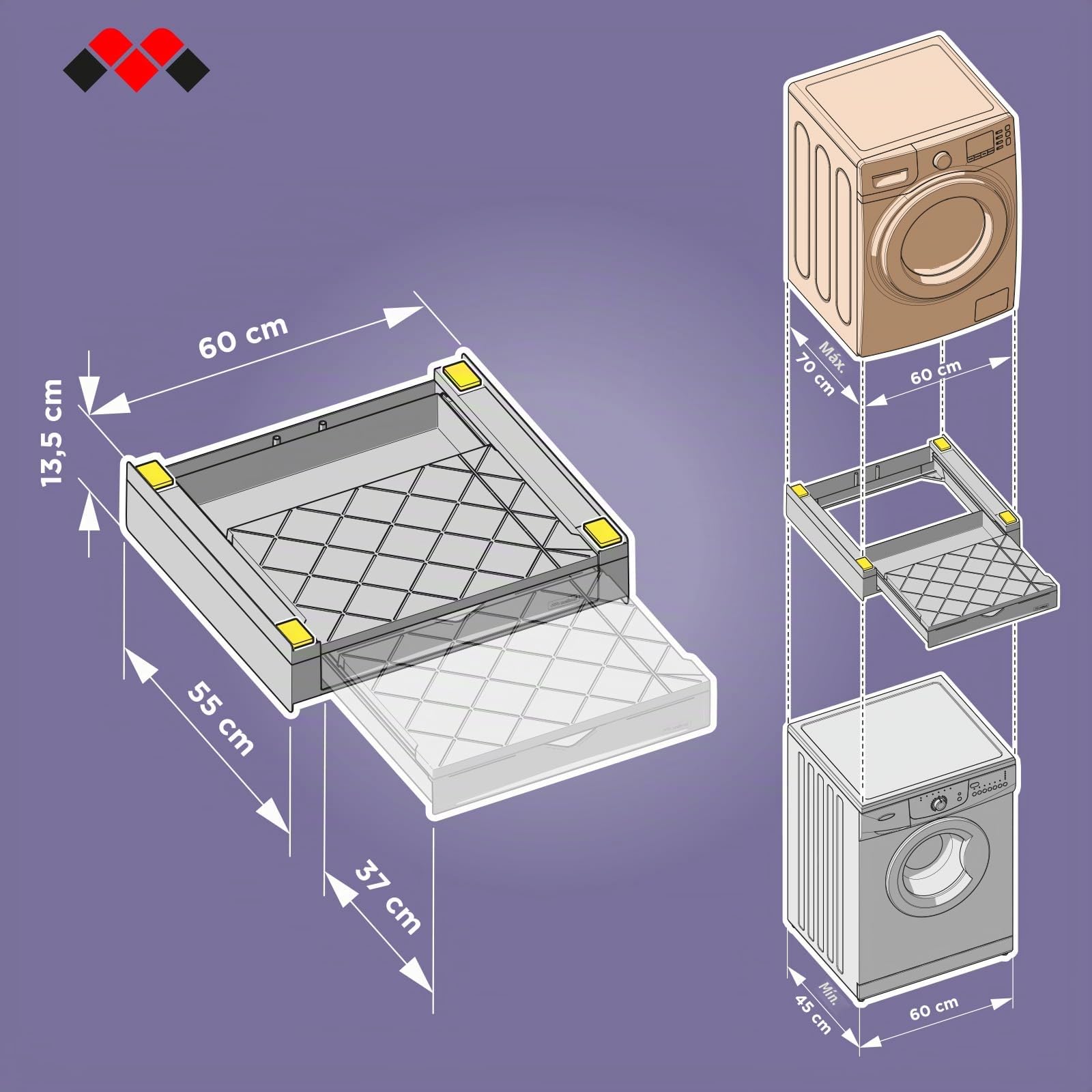 Meliconi Torre Duo, Kit Apilamiento Lavadora Secadora 2 en 1 | Premontado, con Estante de Apoyo y Compartimento de Almacenamiento, Cinta de Seguridad, Capacidad 250kg, Made in Italy, Negro