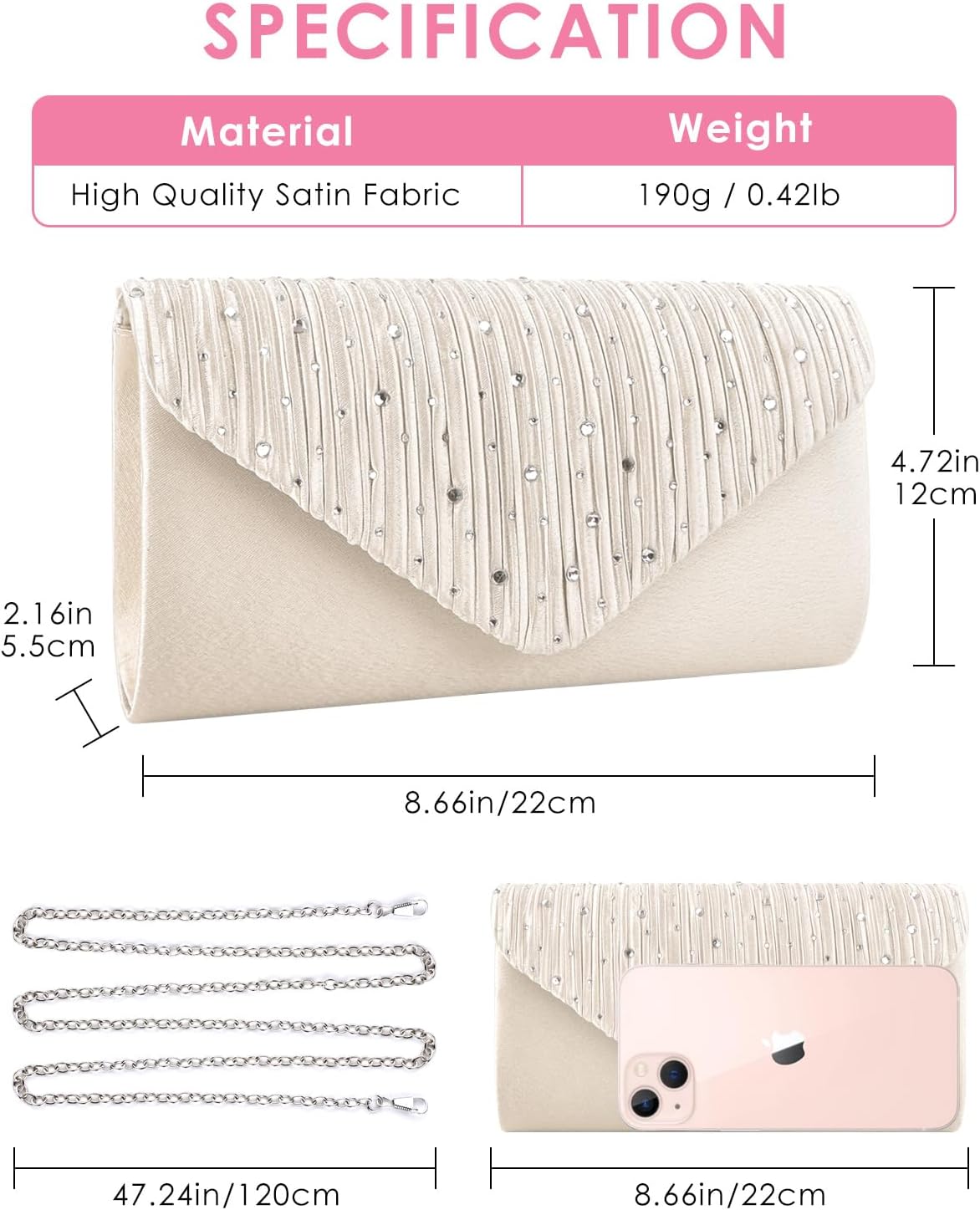 TINDTOP Evening Clutch Purses for Women Handbags for Formal Wedding Party Cocktail Prom Crossbody Shoulder Envelope Bag | for Formal Wedding, Party, Cocktail, Prom, for Formal Wedding, Party - Image 4