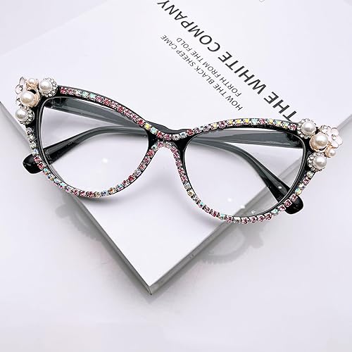 Miniatura 3 de bullabulling Gafas de lectura de ojo de gato, diamantes de imitación brillantes, marco de diamantes de imitación, gafas con bloqueo de luz azul