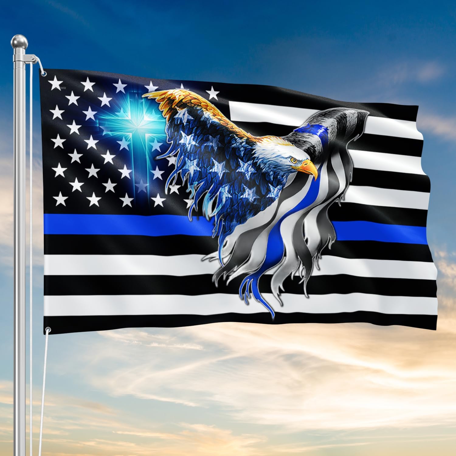 FLAGWIX Eagle Thin Blue Line Flag - Thin Blue Line 5x8 American Flag Outdoor Heavy Duty - American Flags for Outside Home Garden Decor, Police Officer Gifts, Police Gifts for Men Women Law Enforcement