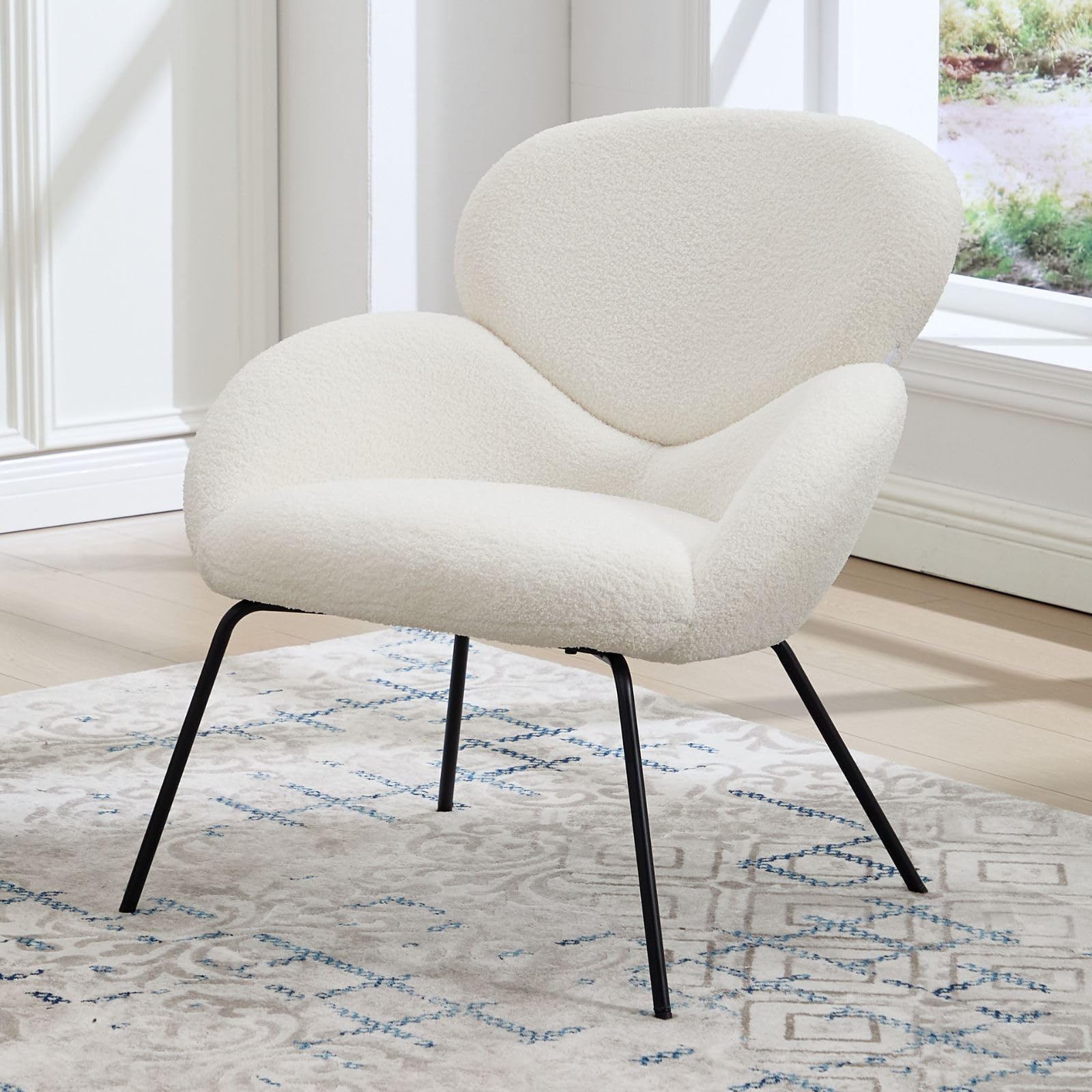 chairus Poltrona da Salotto Moderna Design Poltroncina in Pelliccia, Bianco | Poltrona Relax con Gambe in Metallo Poltrona Imbottita per Soggiorno/Camera da Letto/Relax