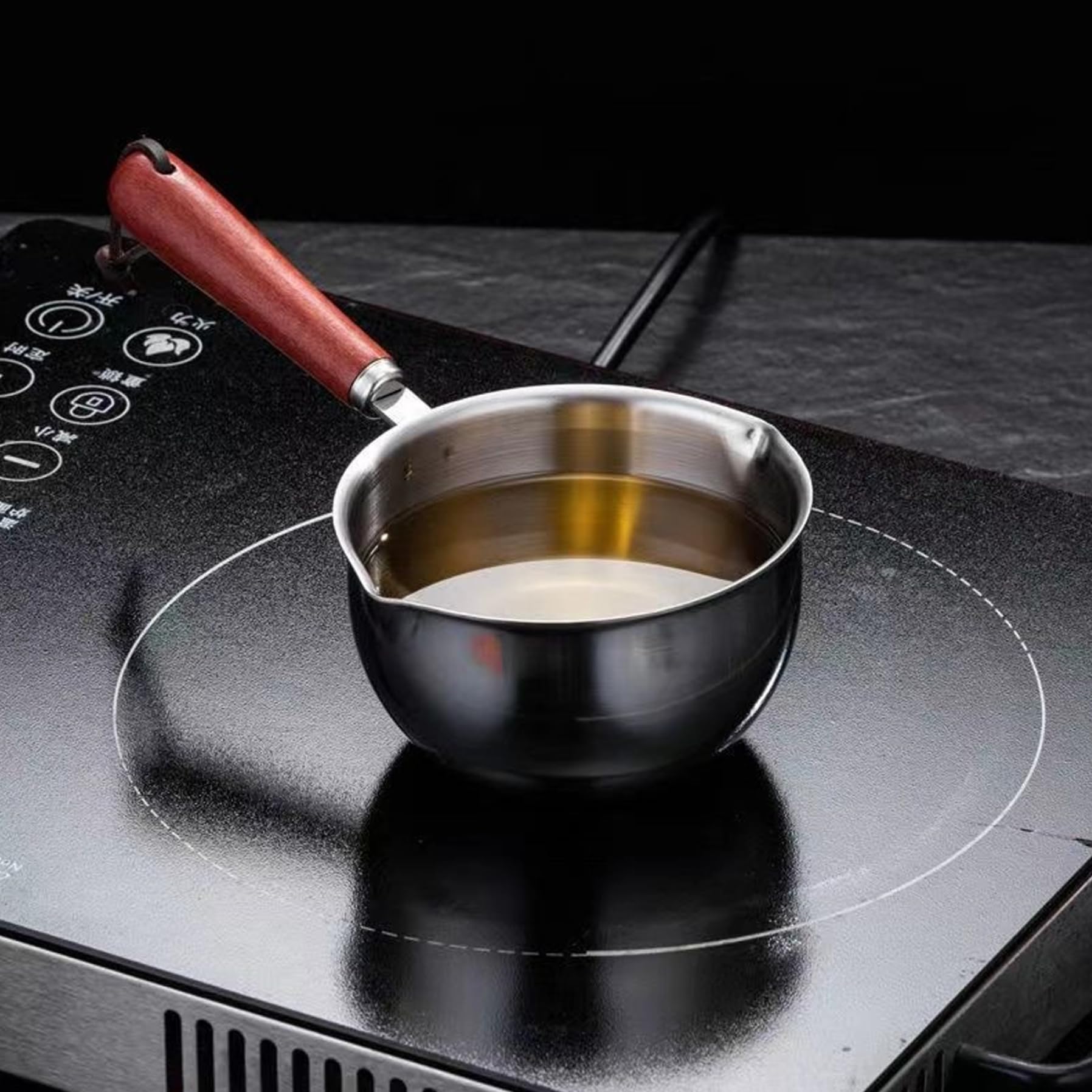 Casserole à Beurre En Acier Inoxydable 500 Ml – Bec Verseur, Poignée En Bois – Compatible Induction, Gaz, électrique