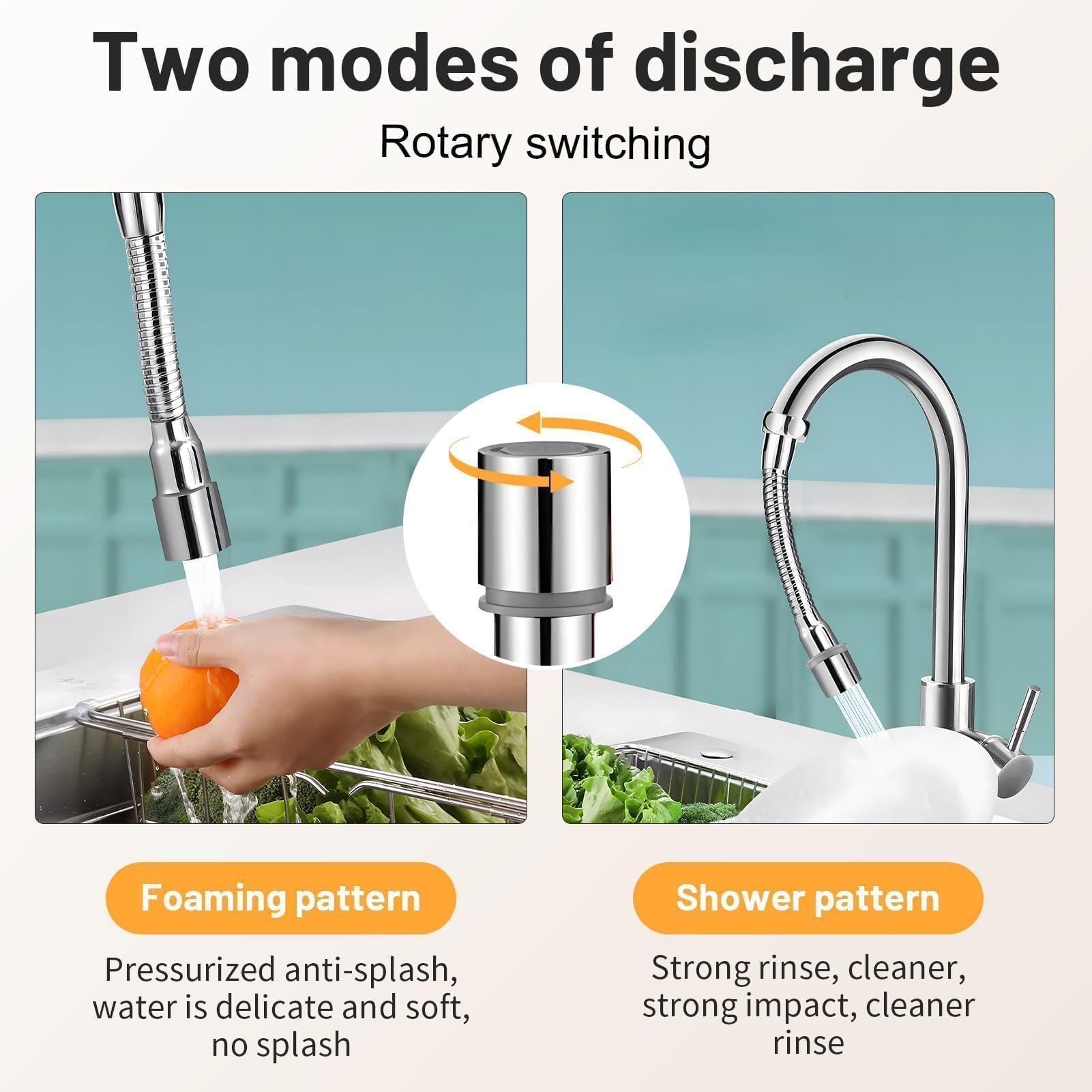 Extensor Grifo Cocina Ajustable de M22 20cm con Aerador Flexible 360°, Dos Modos de Pulverización, Rallonge de Acero Inoxidable para Ahorro de Agua, Diseño Universal y Elegante