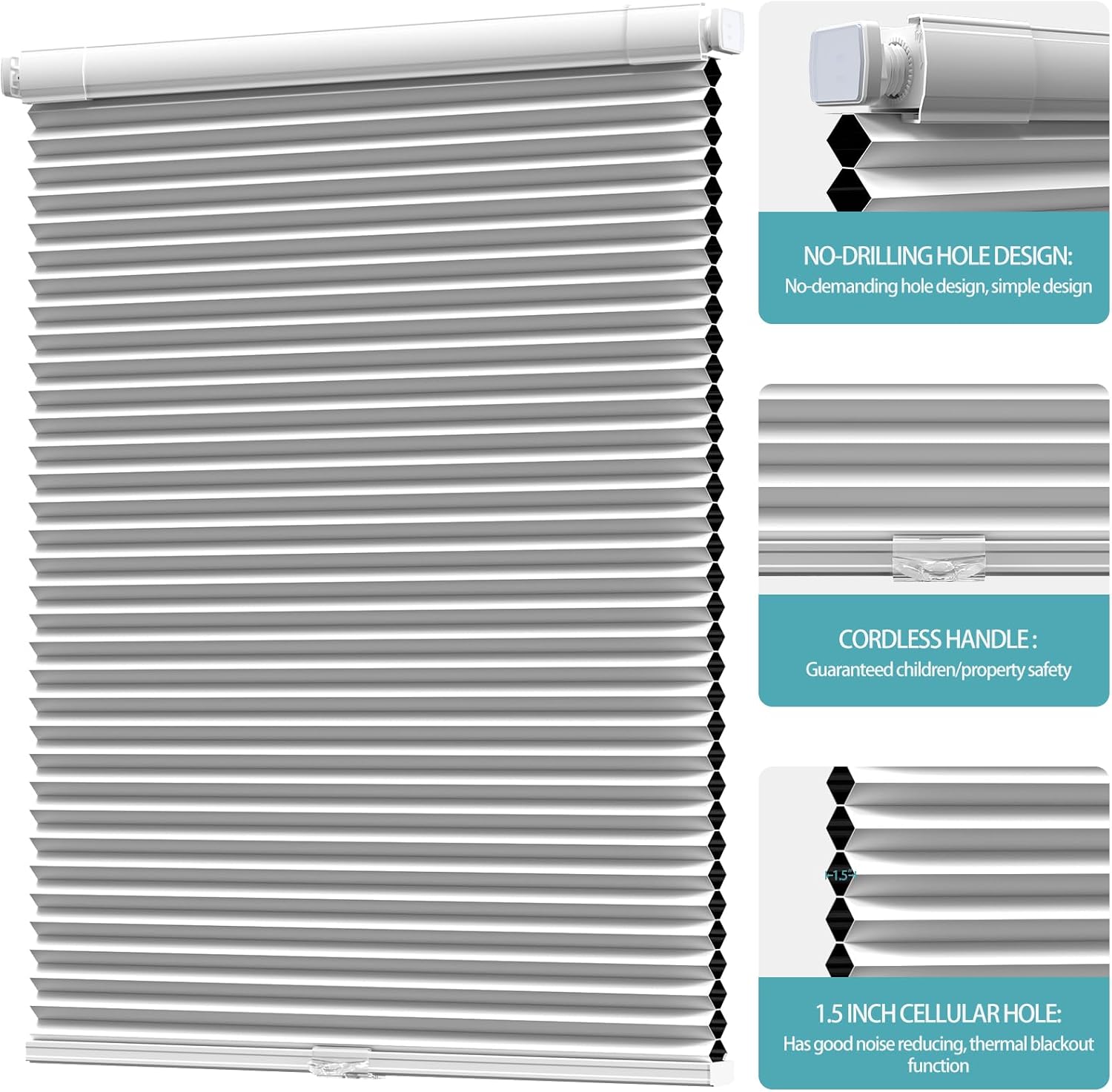 Myshade No Drill Blackout Shades Tension Cordless Cellular Blinds for Indoor Windows No Drilling No Tools Window Blinds & Shades Pull Down Room Darkening for Kitchen Bedroom Home, White-70 W x 72" H