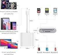 Vista 2 de Lector de tarjetas SD USB C para iPhone 15/Mac/iPad, USB 3.0 tipo C a SD/Micro SD, adaptador de tarjetas de doble ranura para lectura y escritura