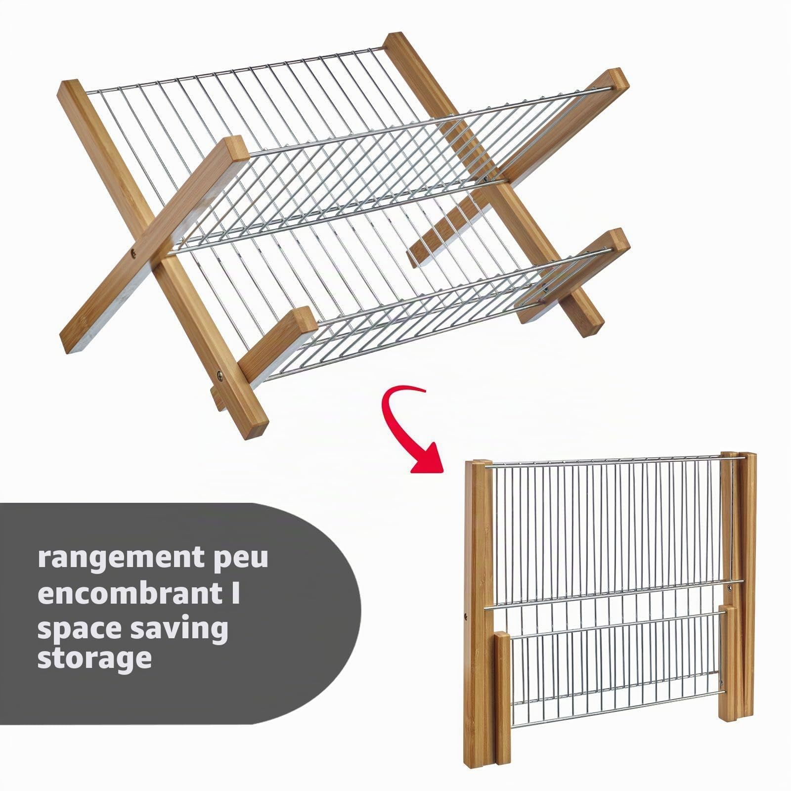 Westmark Support d'égouttage Tilo – égouttoir Pliable pour sécher la Vaisselle, Les Couverts et Les Verres, égouttoir pour l'évier – Bambou, Acier Inoxydable, Argent/Marron