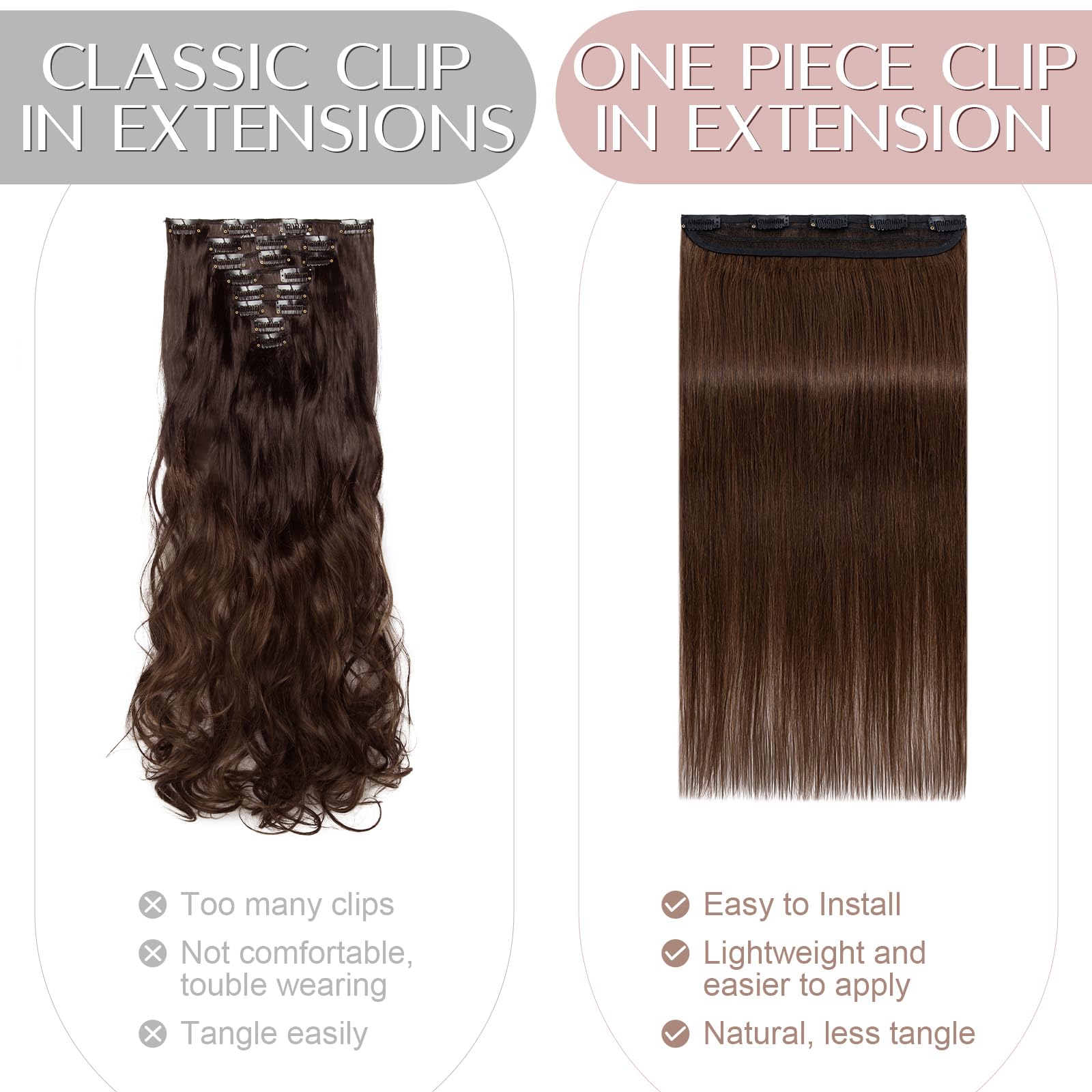 8"(20cm) SEGO Extensiones de Clip de Pelo Natural [#4 Marrón Medio] Cabello Humano 100% Remy Una Pieza Lisa Postizos Pelucas Human Hair (40g) - 2