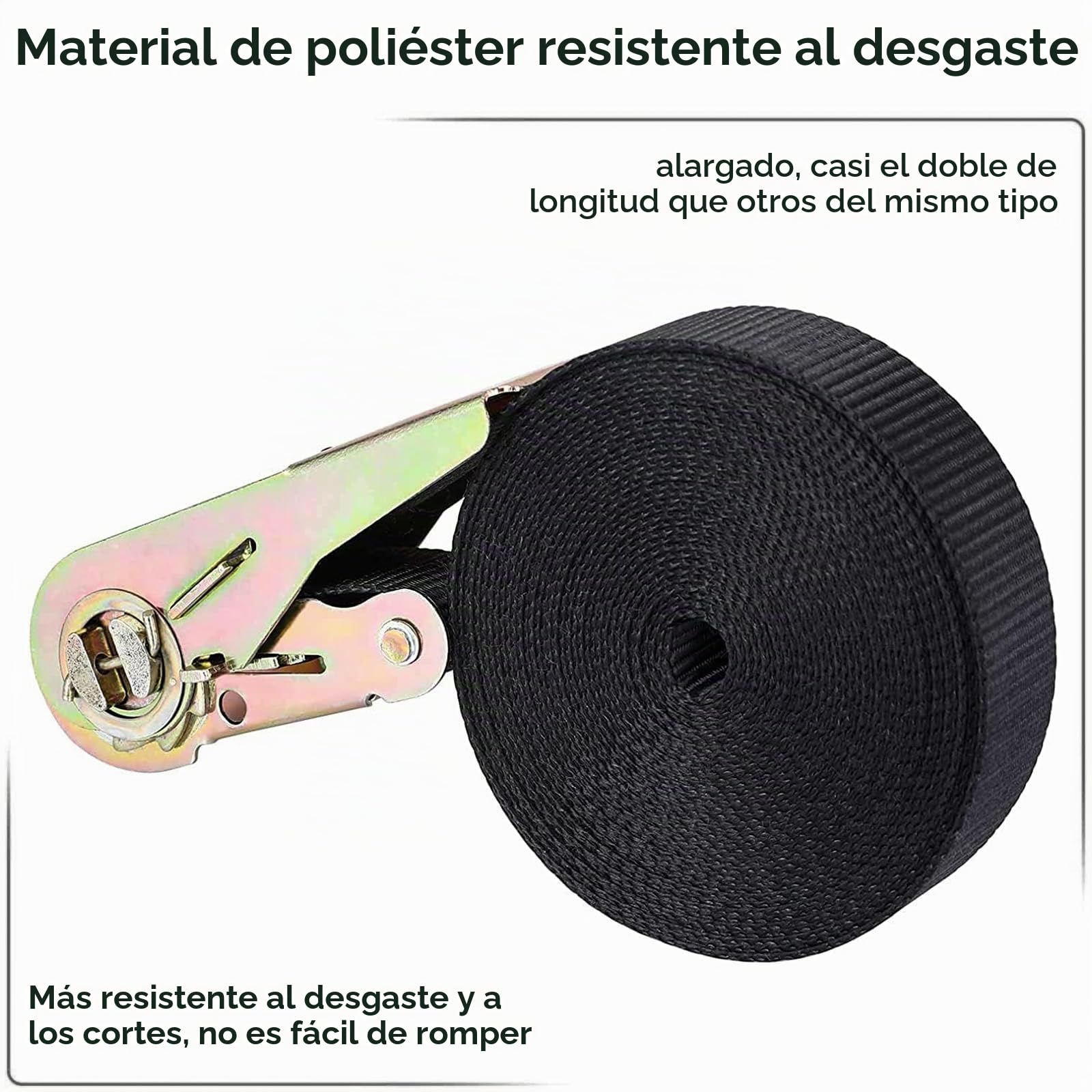 10 Pcs 800kg Cinchas de Amarre Carraca,6m de Largo y 25 mm,Cinchas Correa de Amarre,Eslingas de Carga, Cinta de Amarre con Trinquete,para Baca Coche, Surf, Bici, Kayak, Moto Resistente,Negro
