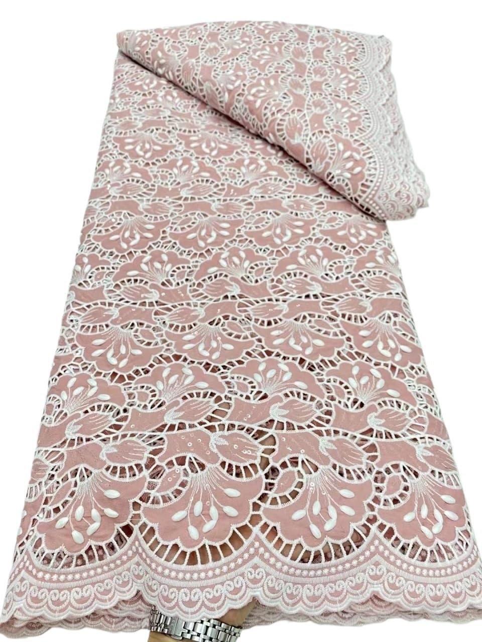 Tessuto di pizzo in tulle, per cucire abiti da festa di nozze, abito da sposa damascato in cotone ricamato, 4,5 m (5)