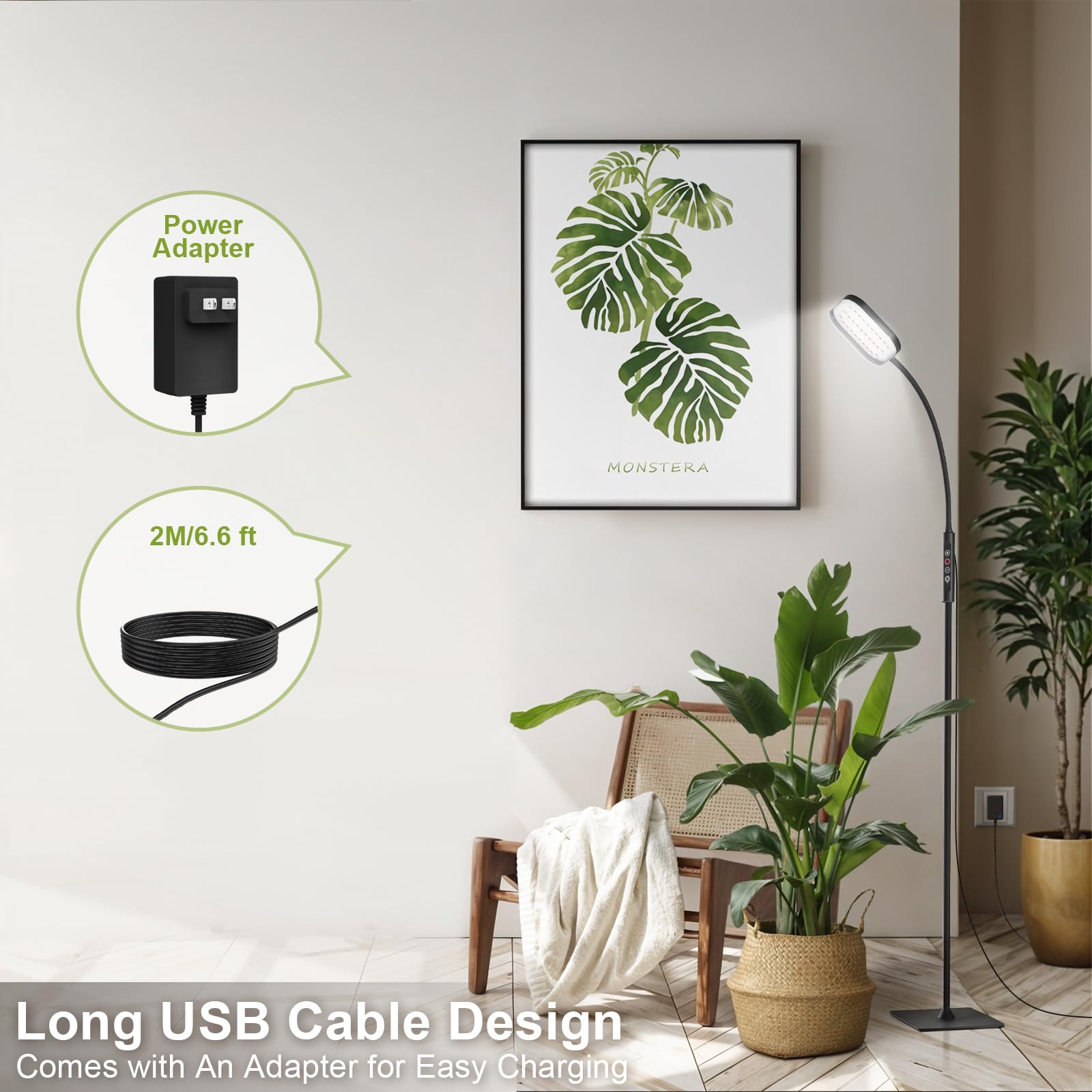 Mojimdo Lampe pour plantes 336 LED, lumière spectre complet 24W, 5 niveaux de luminosité, 3 hauteurs, cou réglable 360°, minuterie, idéal plantes intérieur