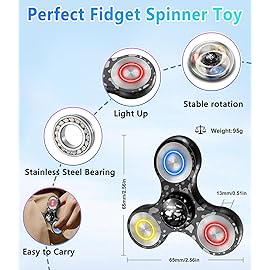 ATESSON Metal Fidget Spinner Toys for Adults Kids ADHD Stress Anxiety Relief Fidget Toys for Kids 8-12 with High-Speed Stainless Steel Bearing Light Up Silent Fidget Spinners with Fluorescent