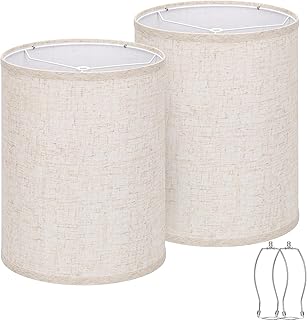 Tall Drum Shades Set of 2, 13" Beige Linen with Harp Holders