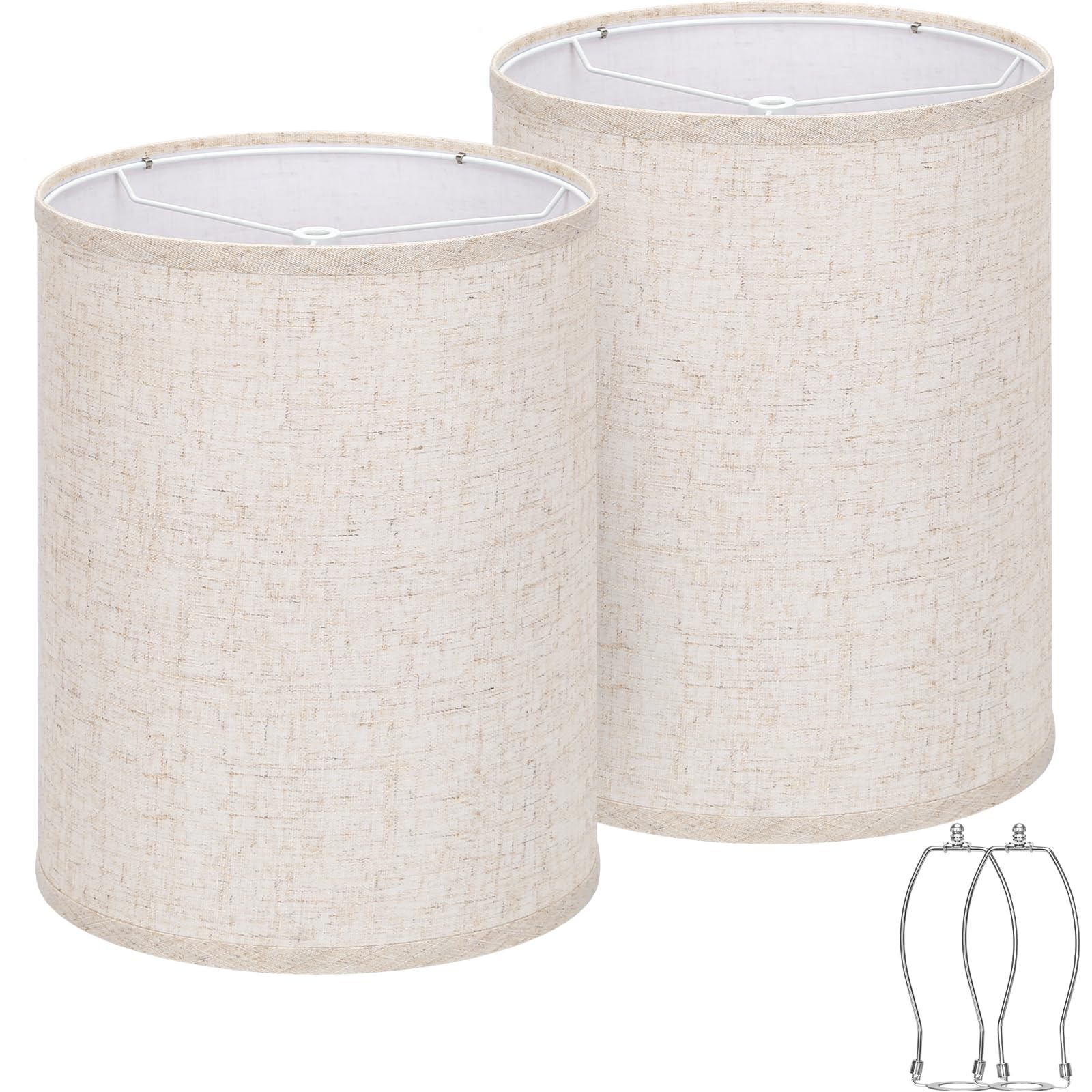 Tall Drum Lamp Shades Set of 2, 10"Top x10" Bottom x 13"High, Beige Lampshade for Table Lamp Floor Lamp, Replacement Lampshades Natural Linen