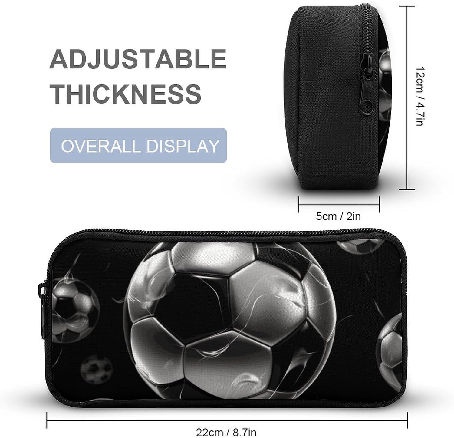 Soccer Black Pencil Case Large Capacity Pencil Pouch image 2