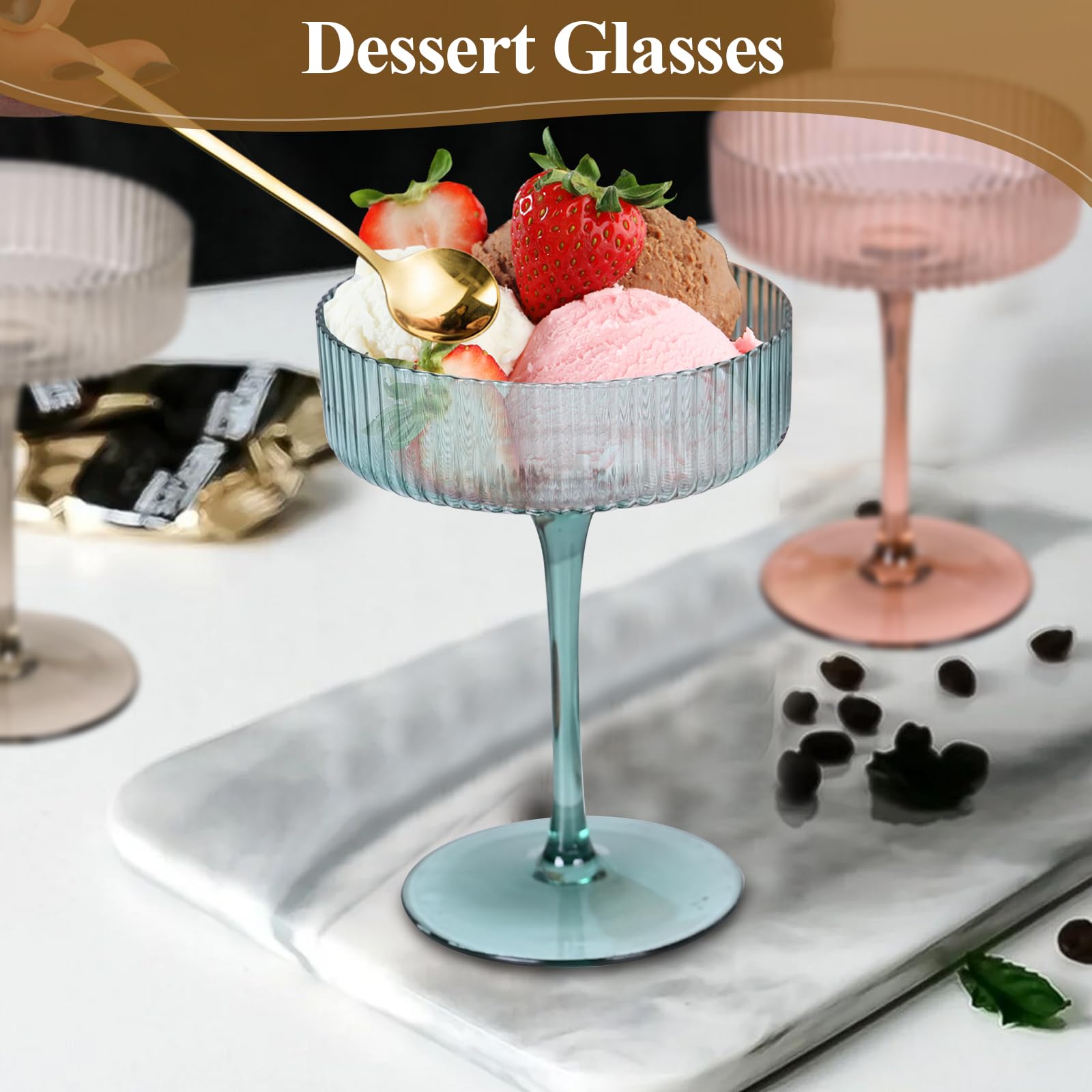 Vintage Art Deco Coupe Glasses Ribbed Coupe Cocktail Glasses, Set Of 6