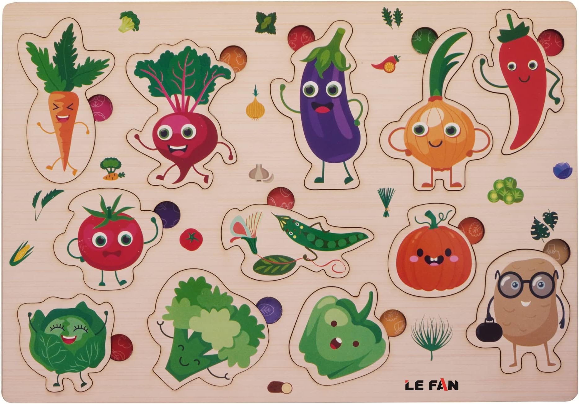 Lefan Montessori Vegetable Puzzle For Kids 2+ Years | Creative & Educational Wooden Toy | Challenging 'The Impossible Puzzle For Vegetables Puzzle