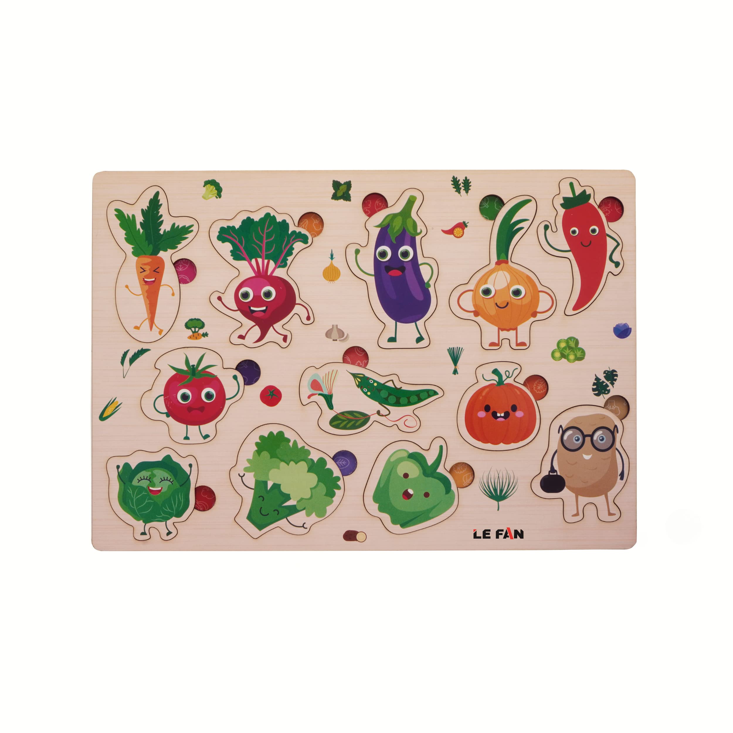 Lefan Montessori Vegetable Puzzle For Kids 2+ Years | Creative & Educational Wooden Toy | Challenging 'The Impossible Puzzle For Vegetables Puzzle