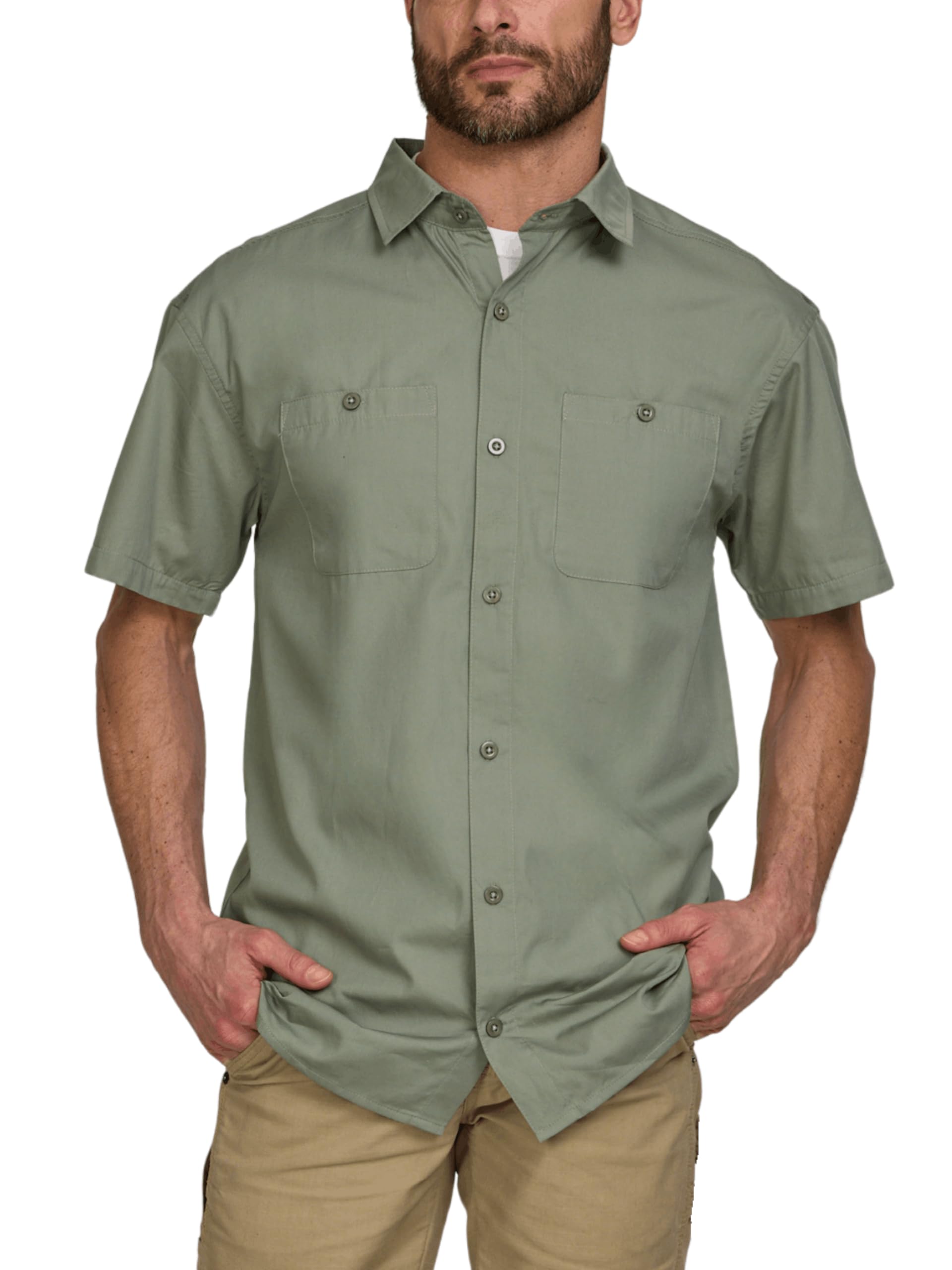 wrangler men’s big and tall short sleeve poplin button-down shirt, lightweight breathable summer shirt, relaxed fit sage