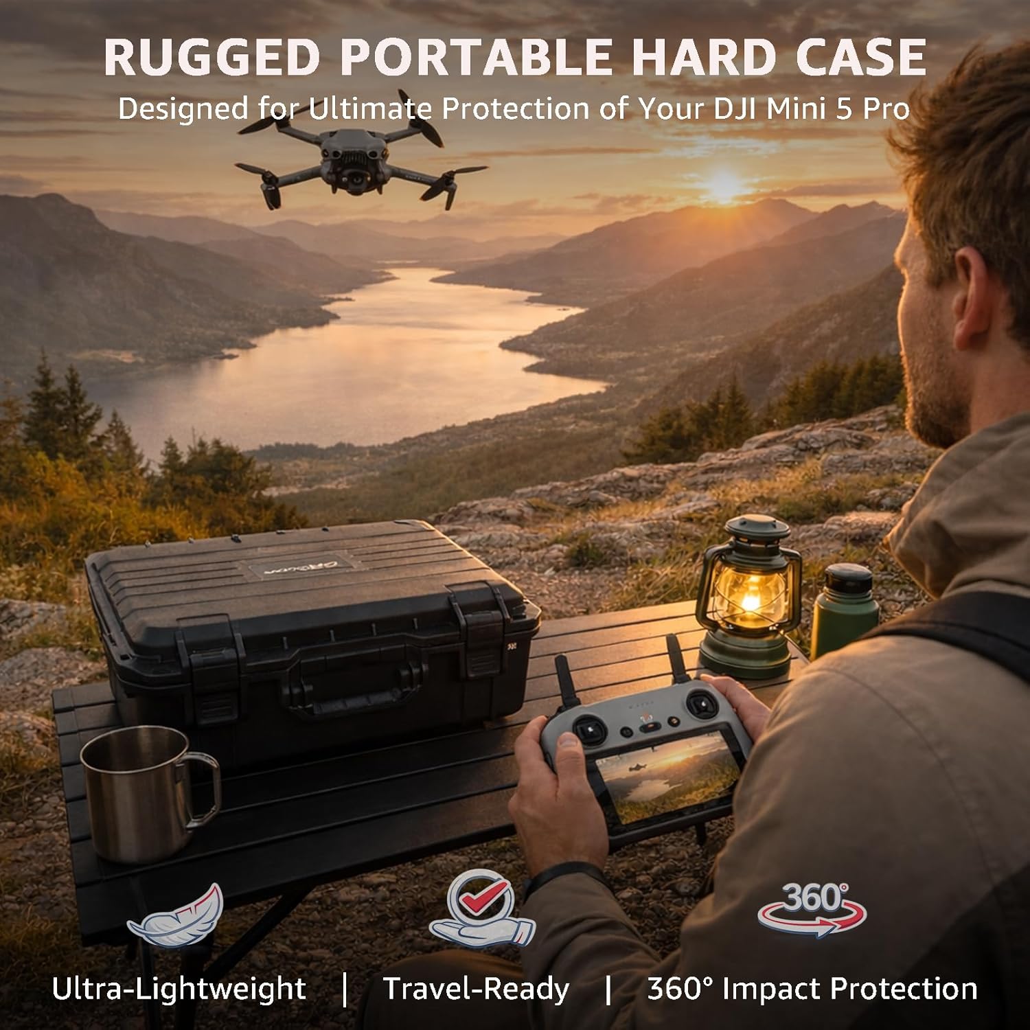 Waterproof Hard Carrying Case for DJI Mini 5 Pro Drone, Fly More Combo, Holds 9 Batteries, DJI RC 2/RC N3 Remote Controller, Charging Hub and Other Accessories | Shockproof, Dustproof